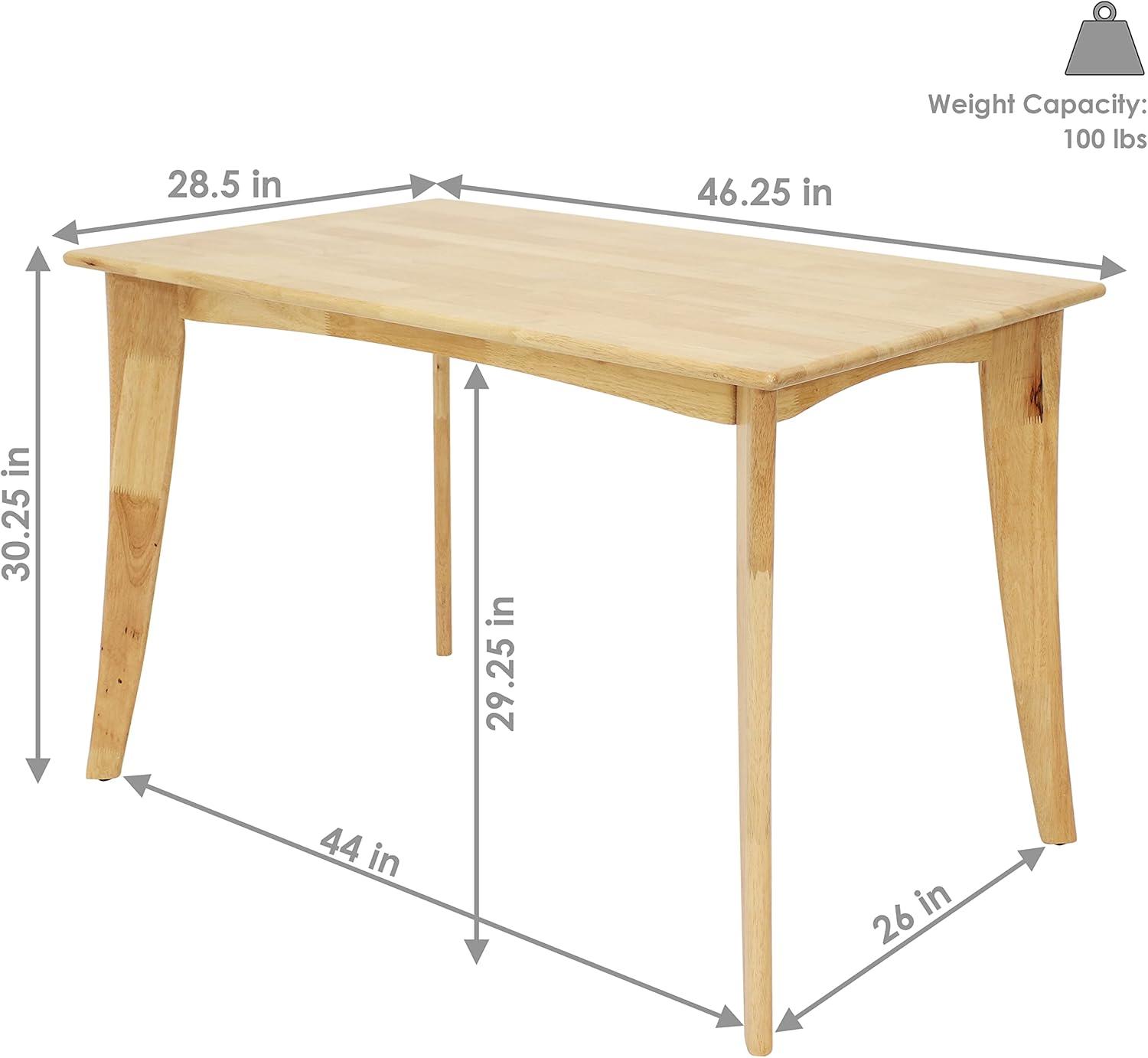 Sunnydaze Indoor 4-Foot Solid Rubberwood Rectangular Dining Table - Natural