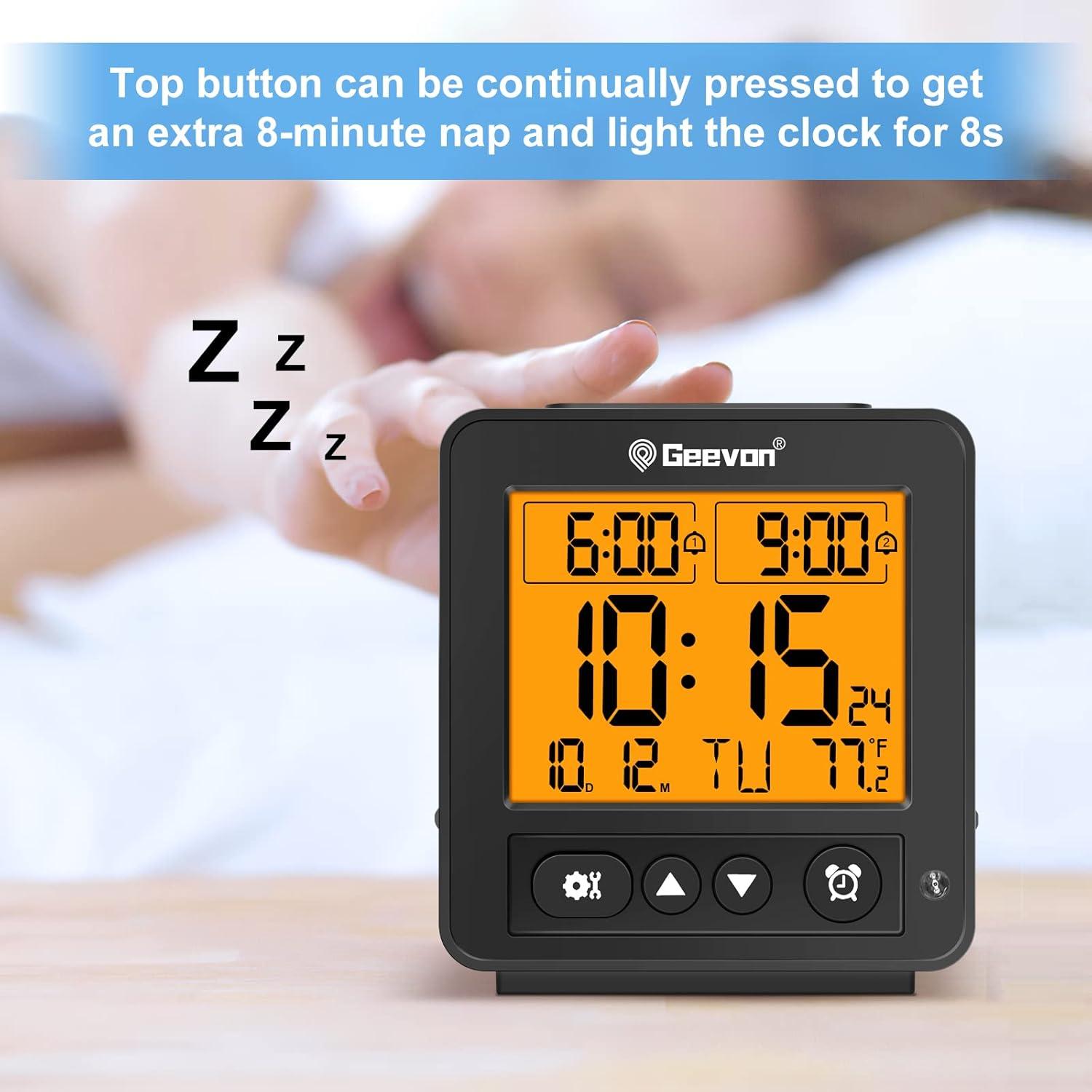 Geevon Black Digital Atomic Alarm Clock with Temperature Display