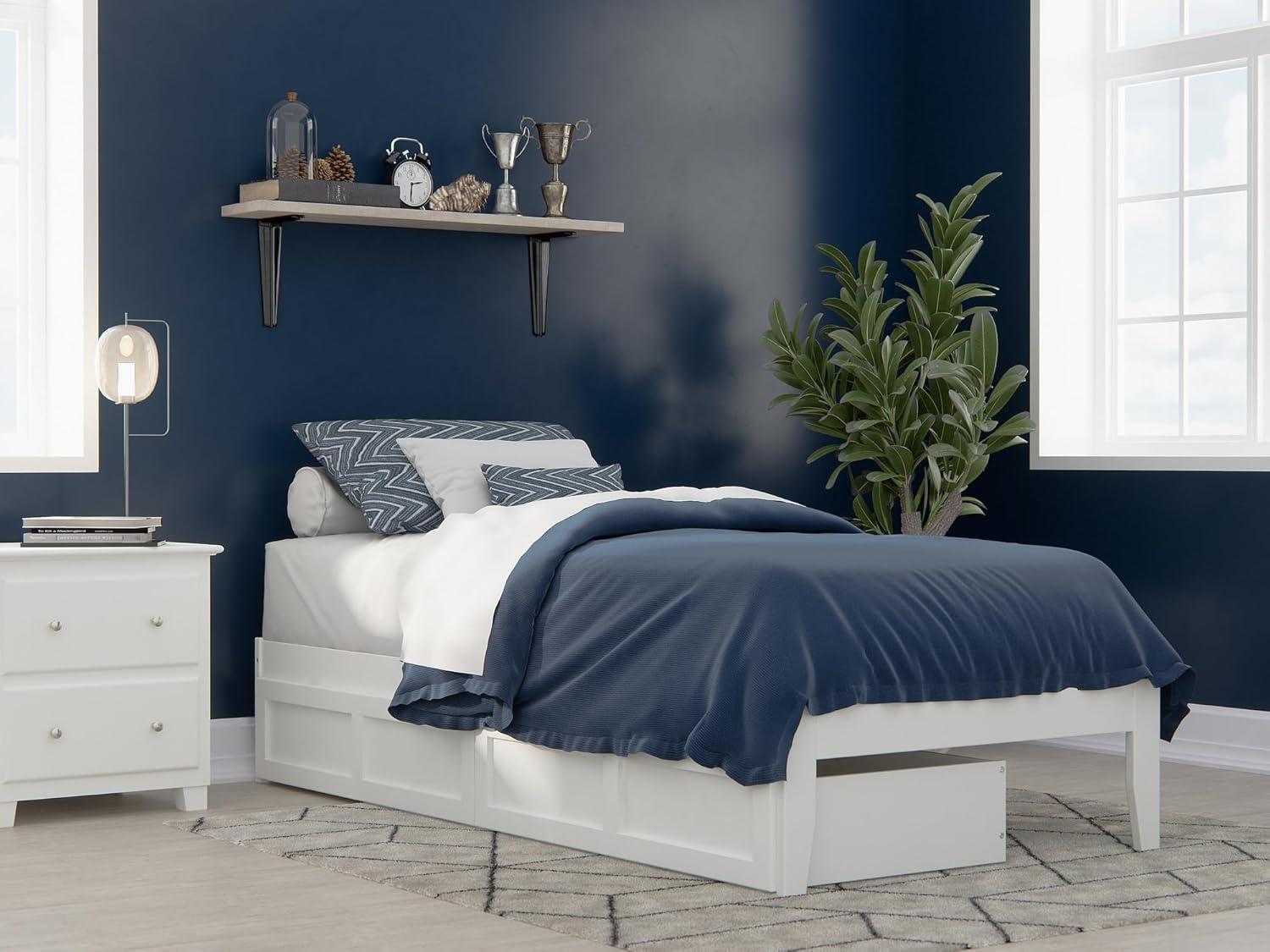 Twin Colorado Bed with USB Turbo Charger & 2 XL Drawers White - AFI: No Box Spring Required, Mid-Century Modern