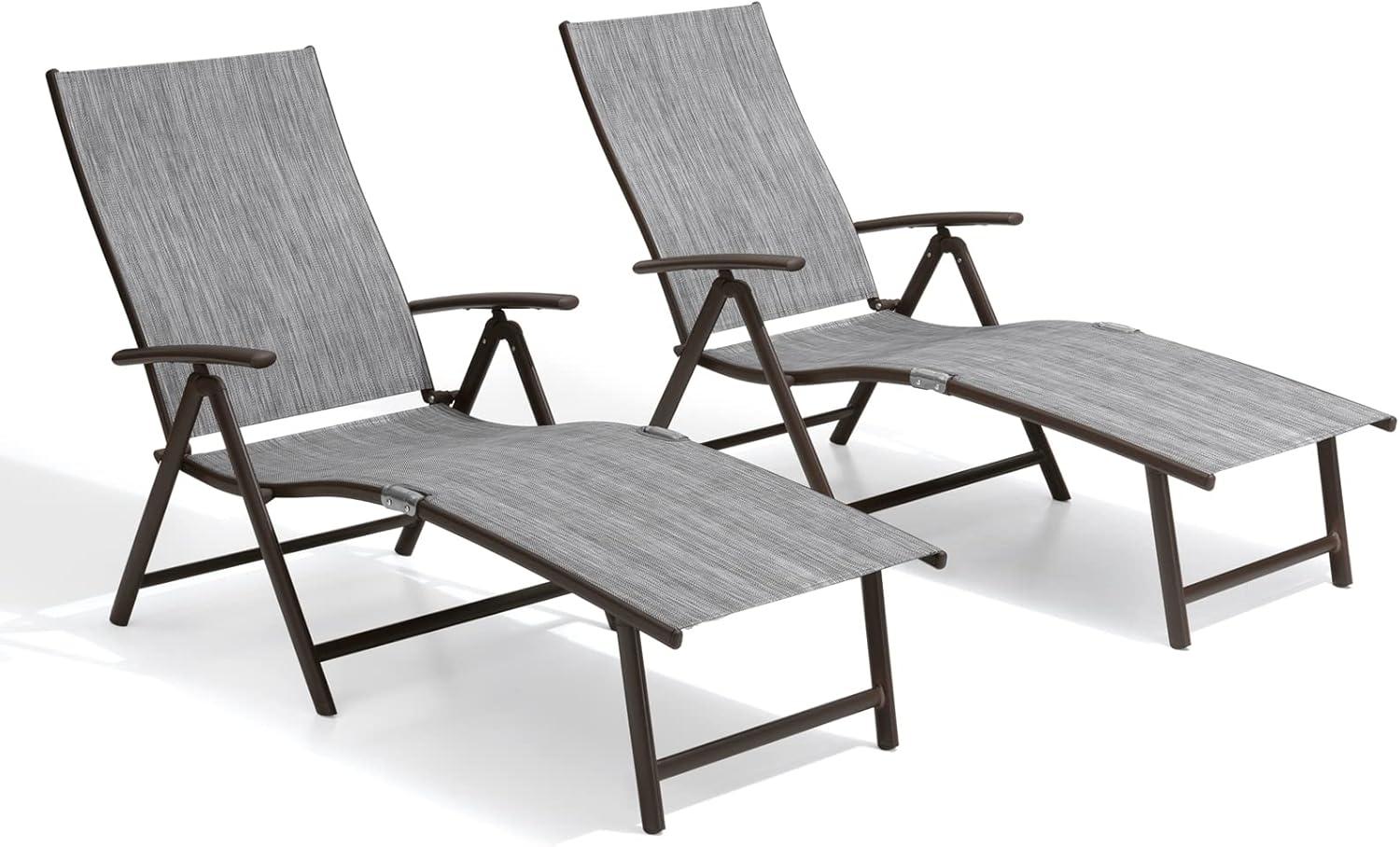 2pc Outdoor Aluminum Adjustable Chaise Lounges - Black/Gray - Crestlive Products: Foldable, Weather-Resistant, No Assembly Required