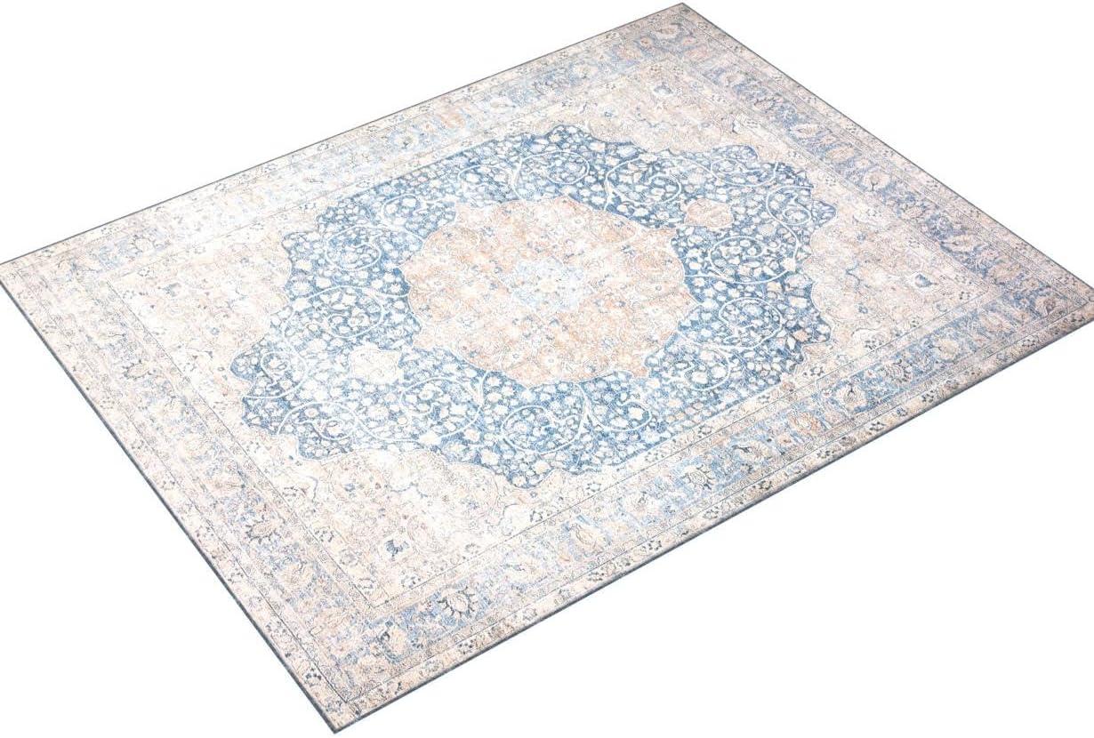 Layla Blue and Tangerine Rectangular Synthetic Area Rug