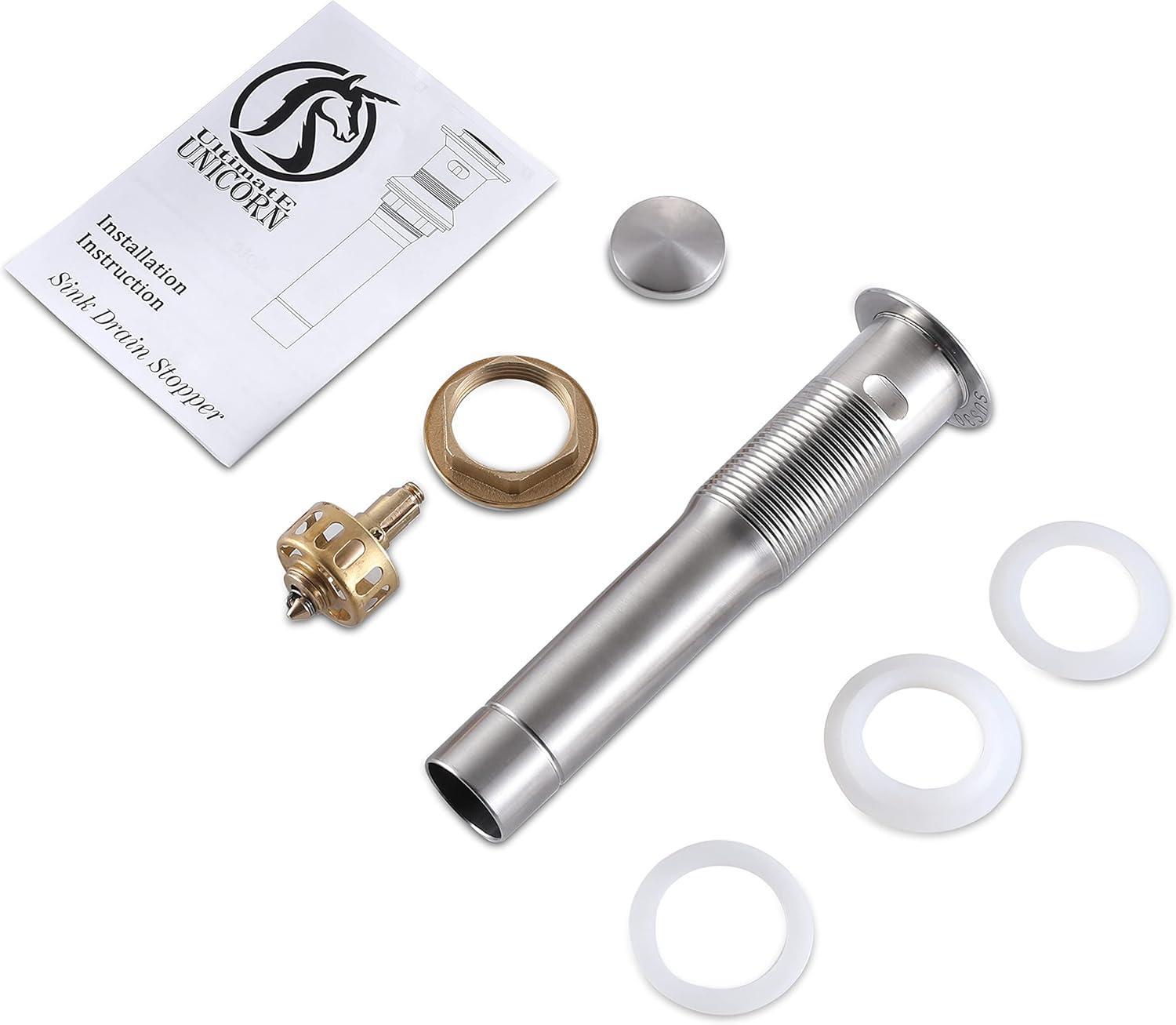 Pop up Sink Drain Stopper for Bathroom Vessel Vanity Sink Art Basin Brushed Nickel, Small Cap with Overflow, Metal Pop up Drain Strainer with Detachable Basket Stopper