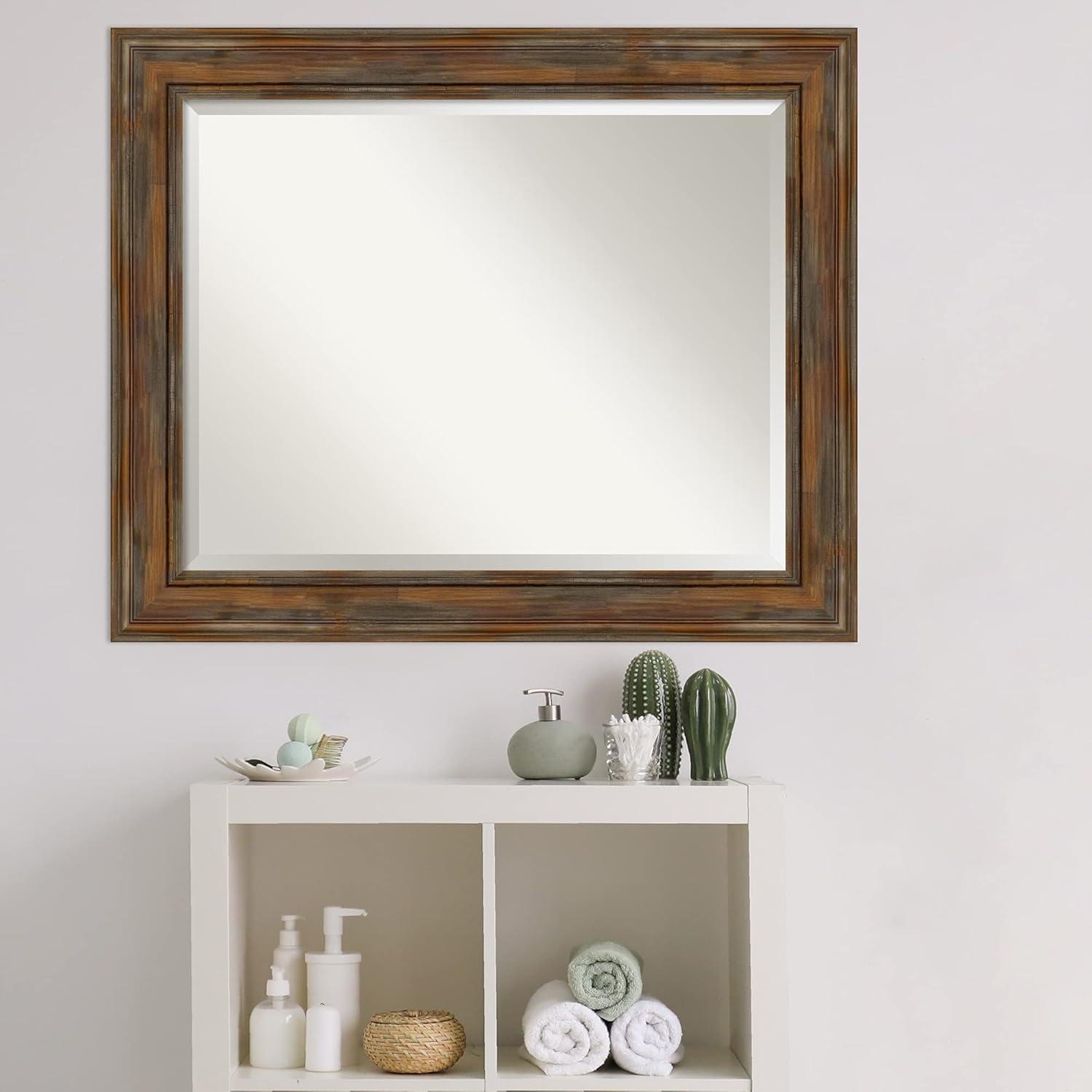 Amanti Art Beveled Wood Bathroom Wall Mirror - Portico Espresso Frame Outer Size: 34 x 28 in