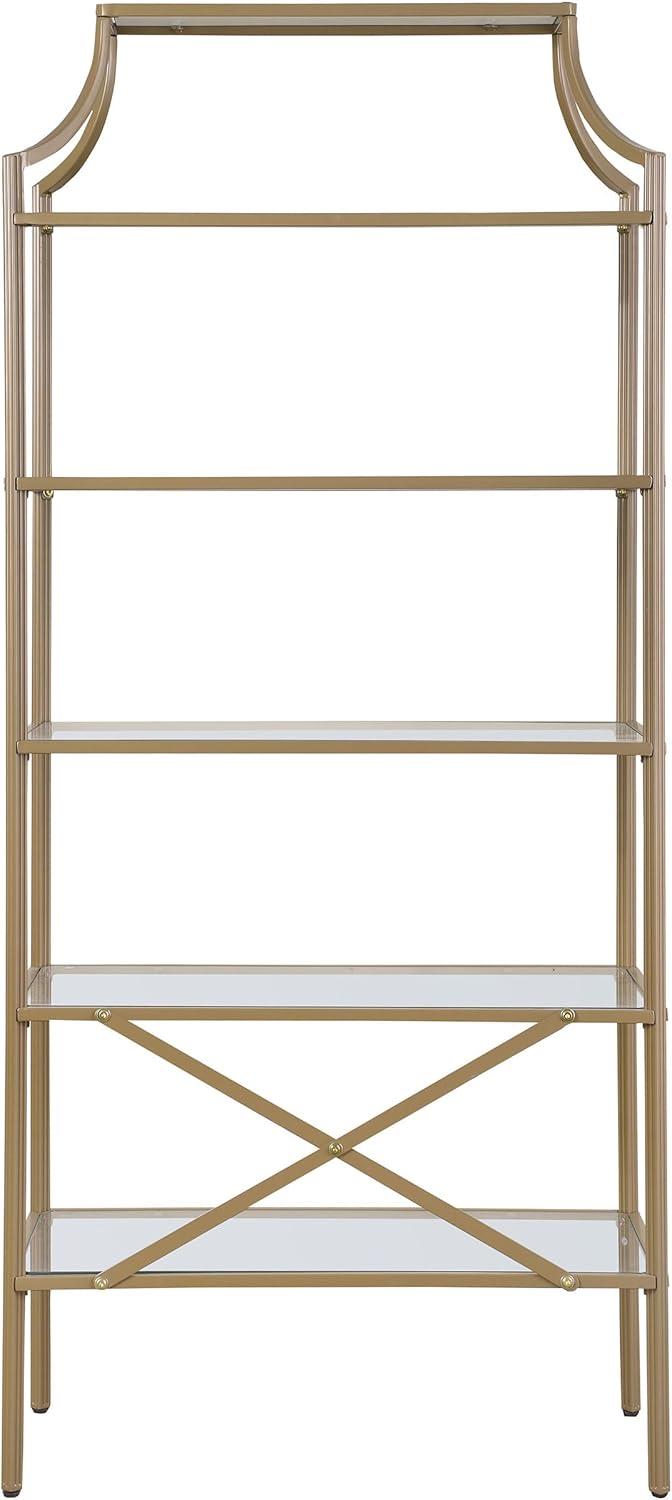 Coaster 70" Serena Modern 5 Tier Tempered Glass Shelves Bookcase Matte Gold