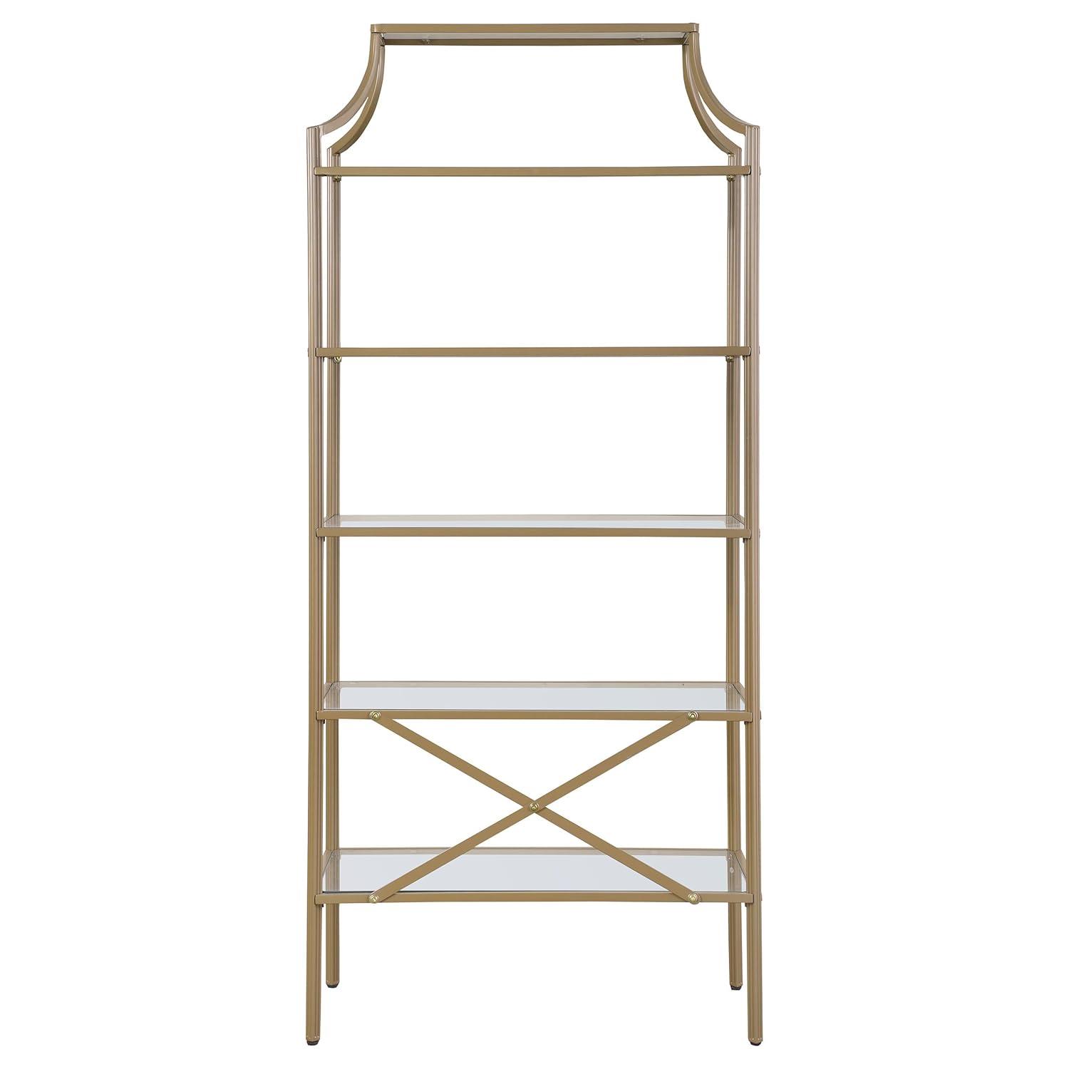 Coaster 70" Serena Modern 5 Tier Tempered Glass Shelves Bookcase Matte Gold