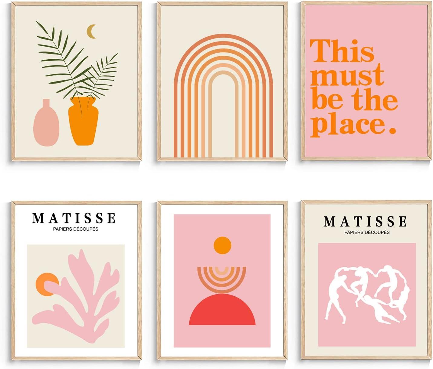 Matisse Inspired Pink and Orange Abstract Boho Wall Art Set