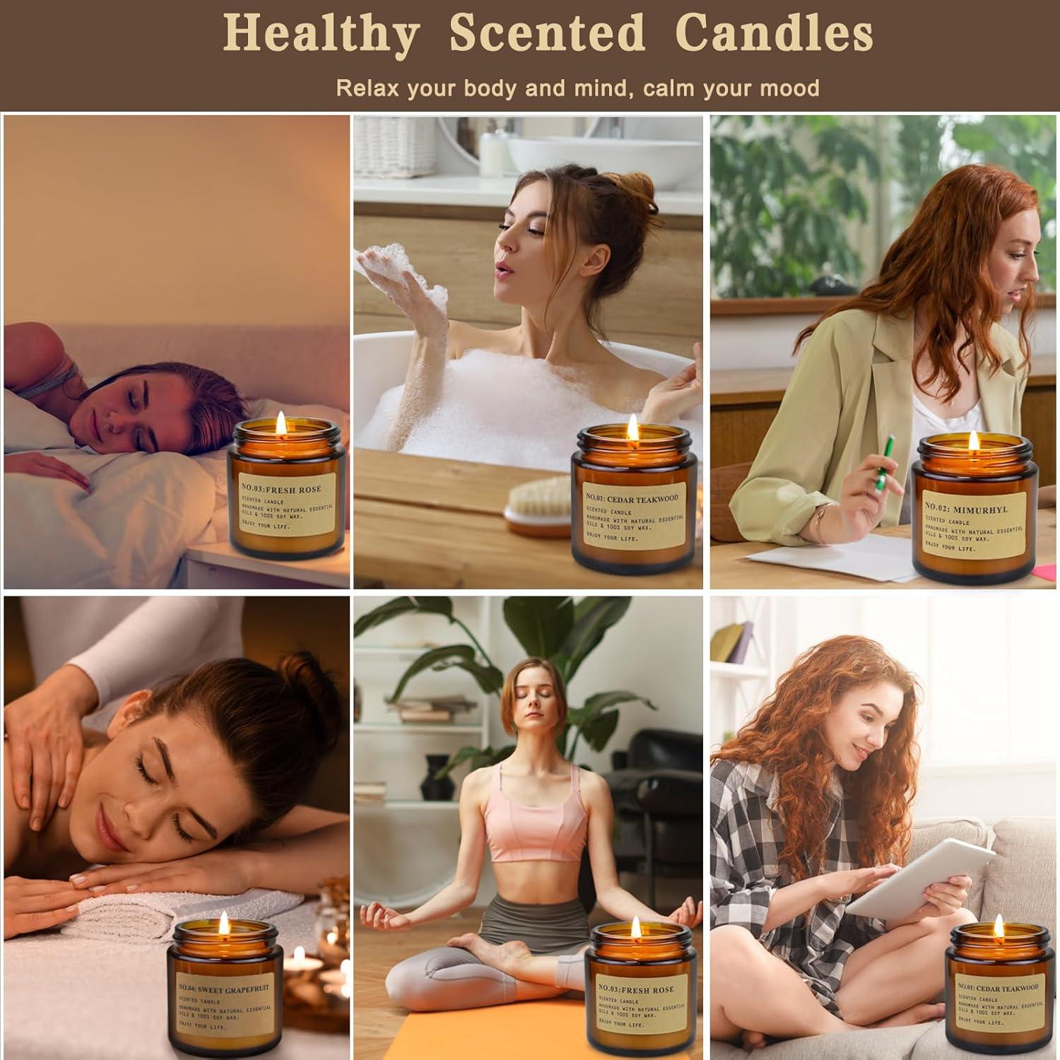 YFYTRE 4 Pack Scented Candle Set Soy Wax, Aromatherapy Candles for Home Decoration, Jar Candles Gift for Women with Amber Glass Jars and Kraft Wrapping