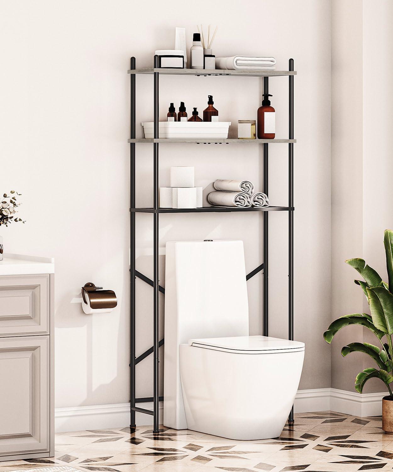 Black and Greige 3-Tier Over-the-Toilet Storage Organizer