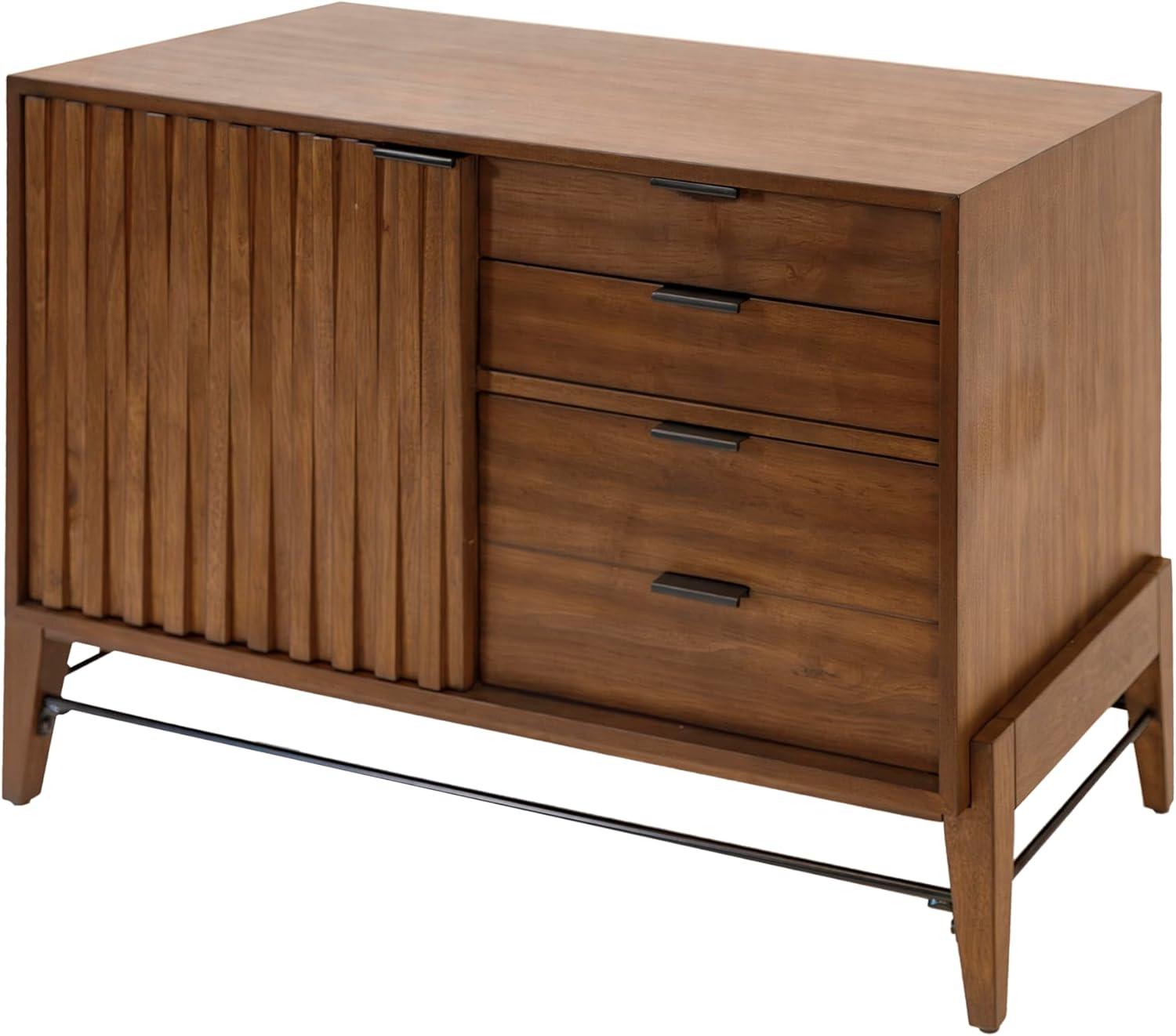 Mid-century Wood Modern Small Console with File Drawers Brown