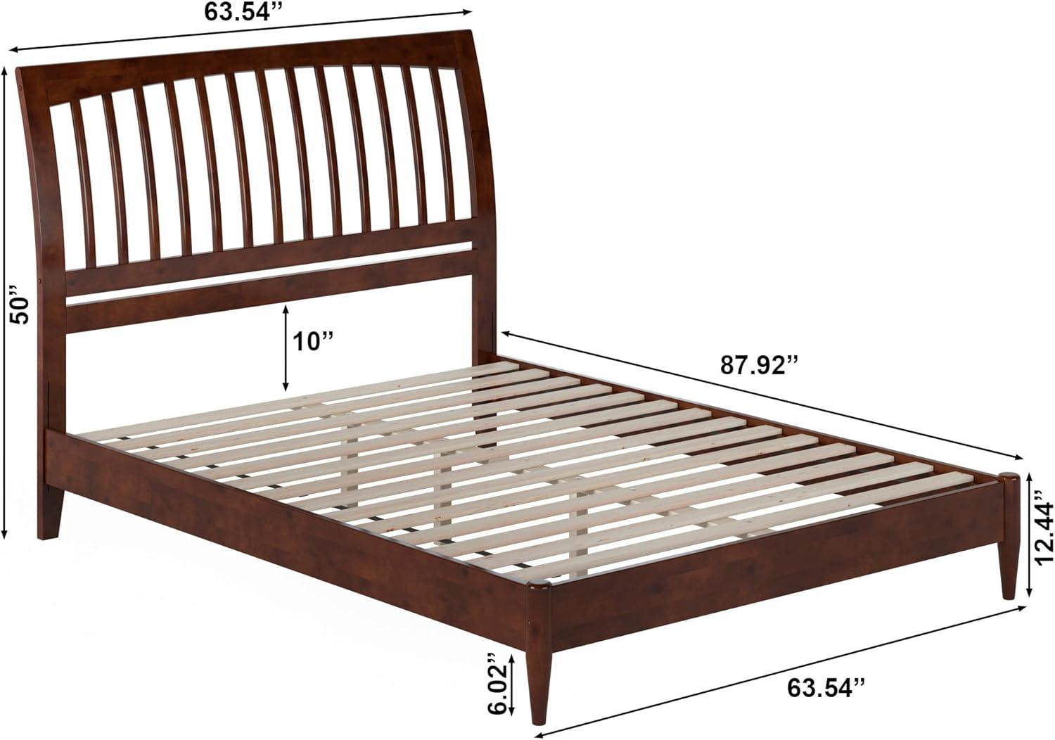 AFI Orleans Queen Solid Wood Low Profile Sleigh Platform Bed, Walnut