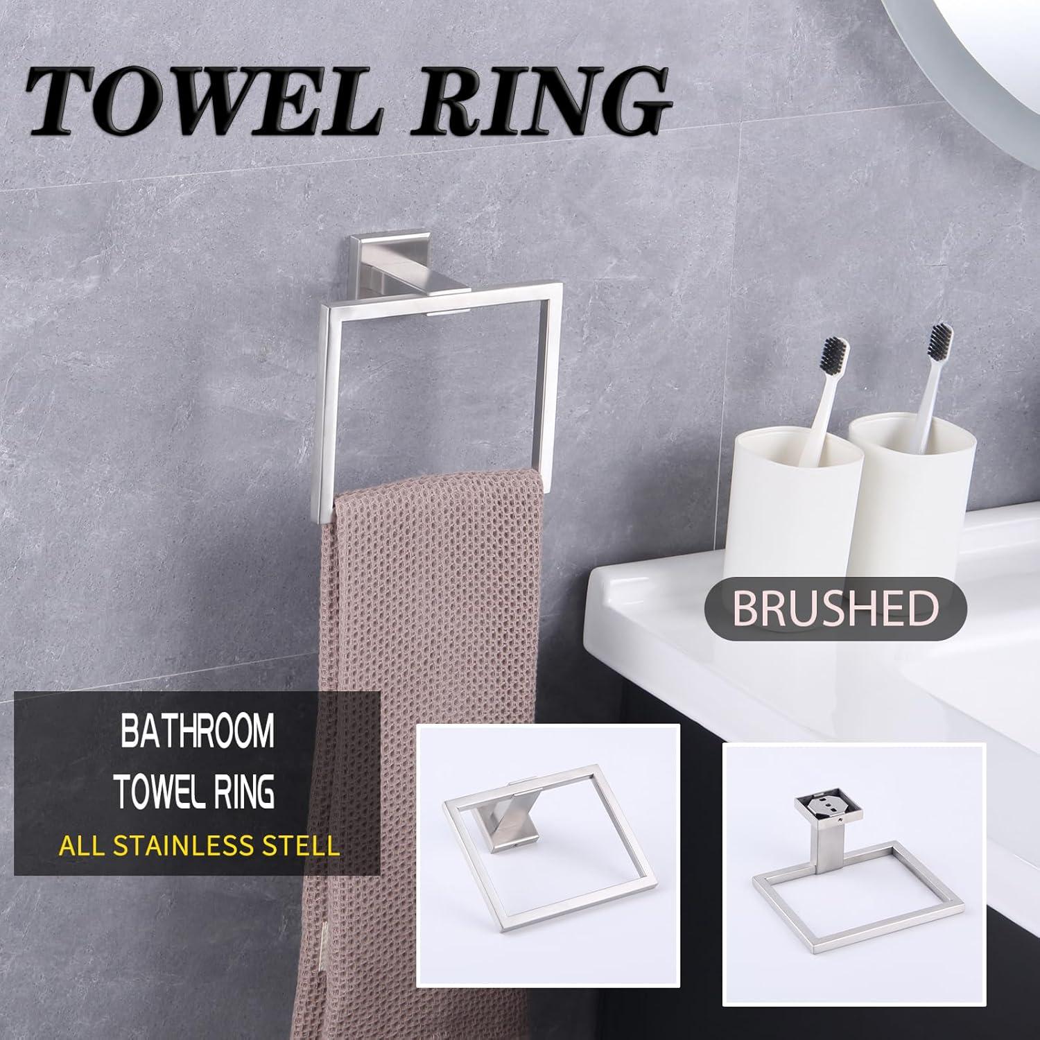 GERZ Bathroom Hardware Accessories Sets Brushed SUS304 Stainless Steel Bath Shower Set 2-Pieces (Toilet Paper Holder Towel Ring) Contemporary Style JG1956-2LS