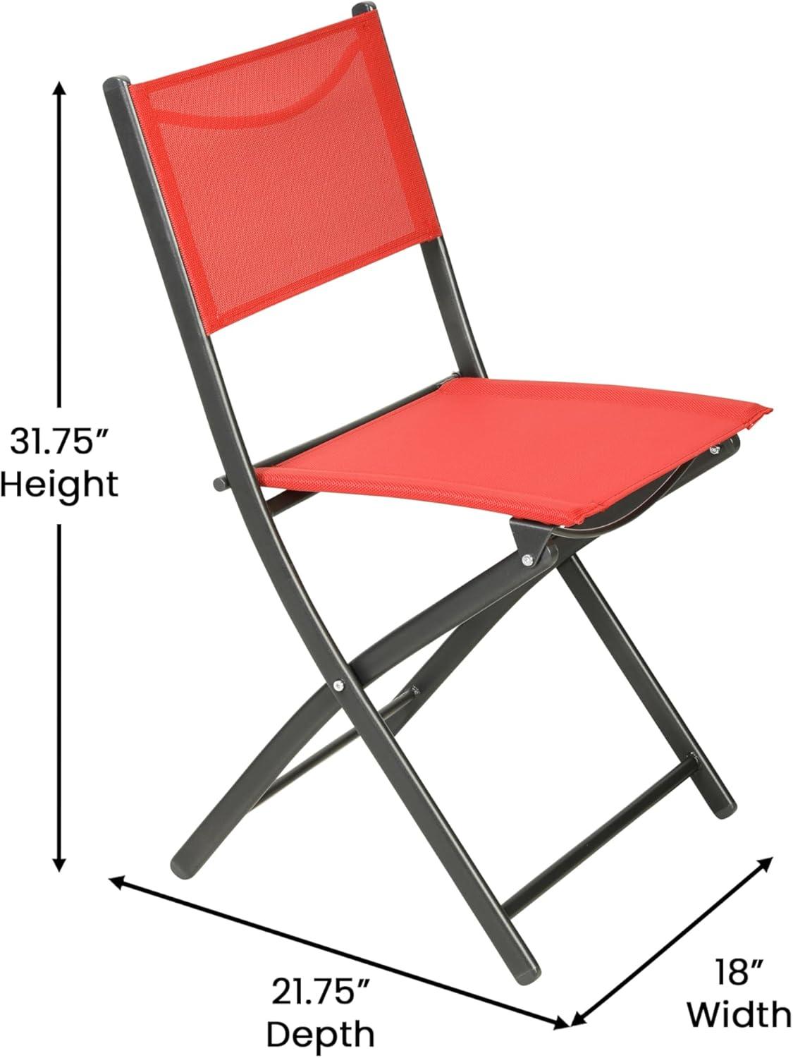 Flash Furniture Brazos Set of 2 Commercial Grade Indoor/Outdoor Folding Chairs with Red Flex Comfort Material Backs and Seats and Black Metal Frames