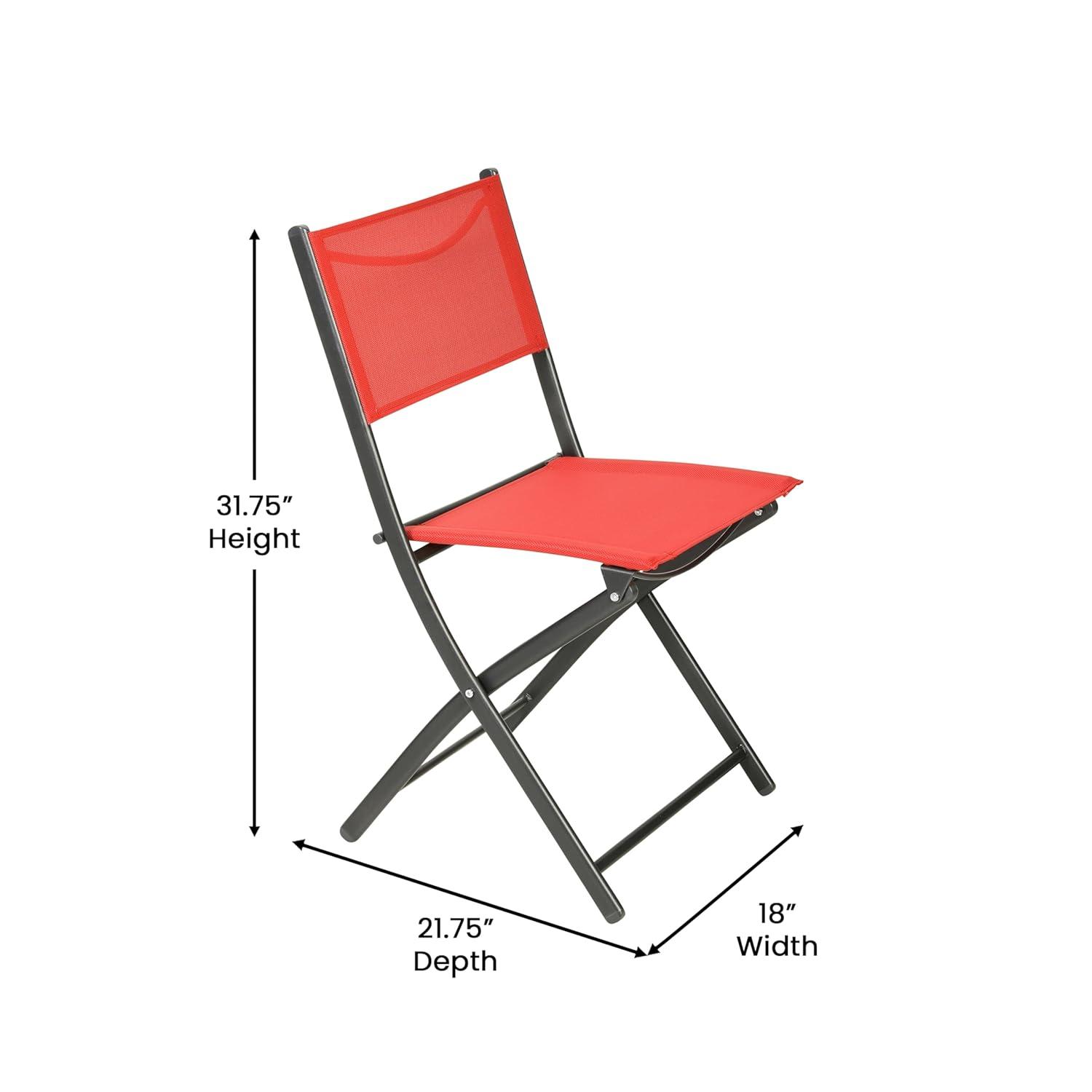 Flash Furniture Brazos Set of 2 Commercial Grade Indoor/Outdoor Folding Chairs with Red Flex Comfort Material Backs and Seats and Black Metal Frames