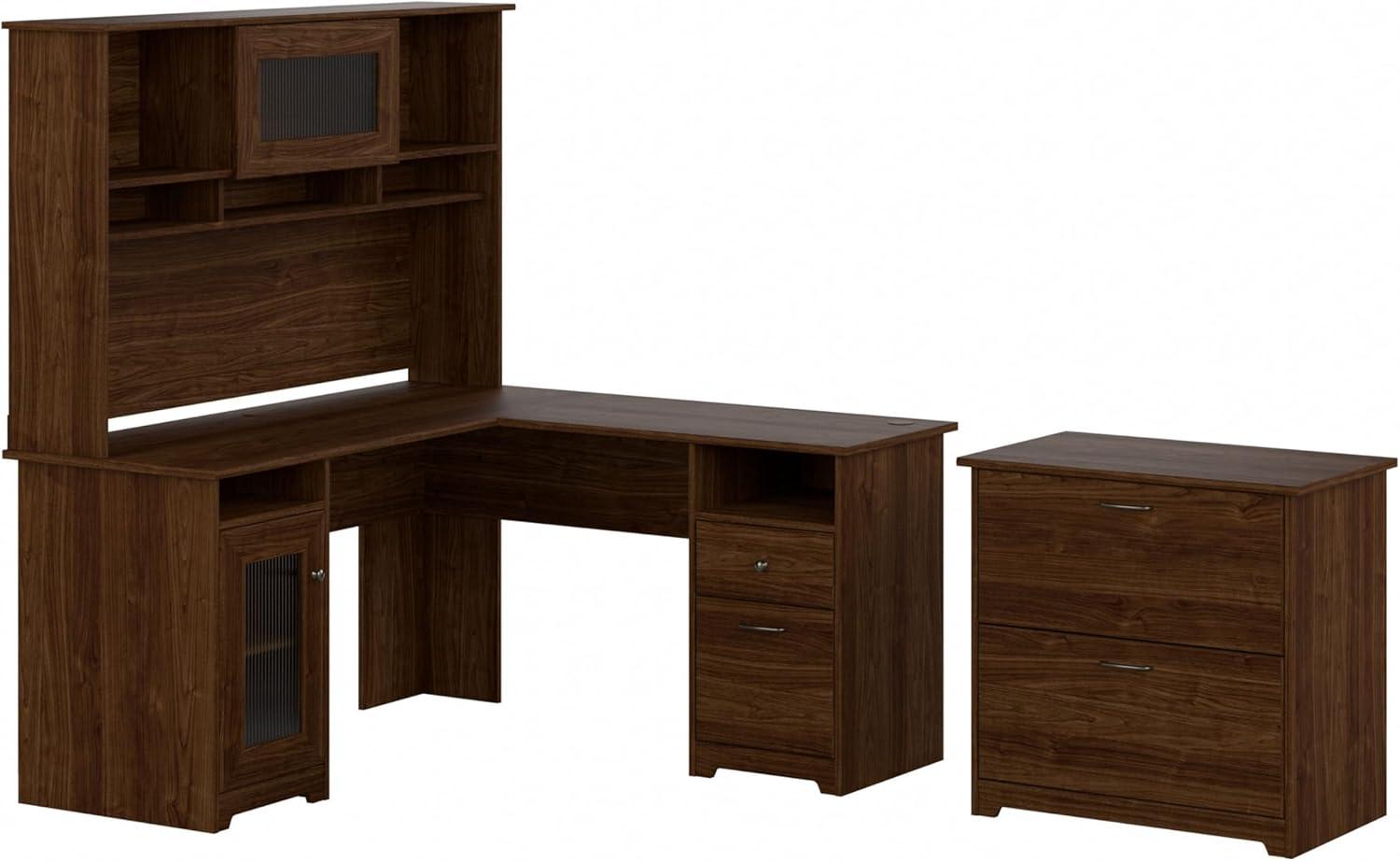 Cabot L Desk with Hutch & File Cabinet in Modern Walnut - Engineered Wood