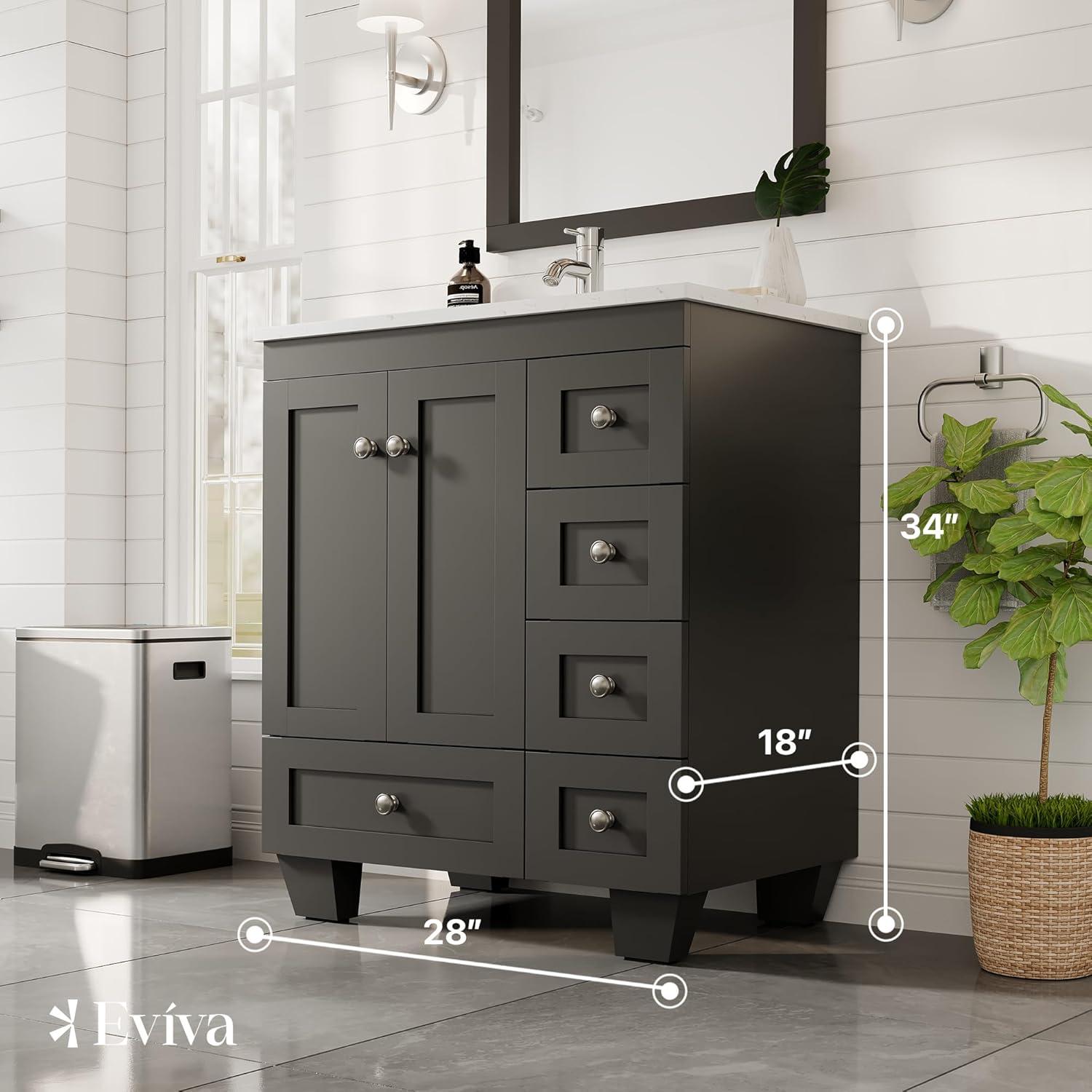 Eviva Acclaim C. 28" Transitional Espresso Bathroom Vanity with White Carrara Quartz Countertop