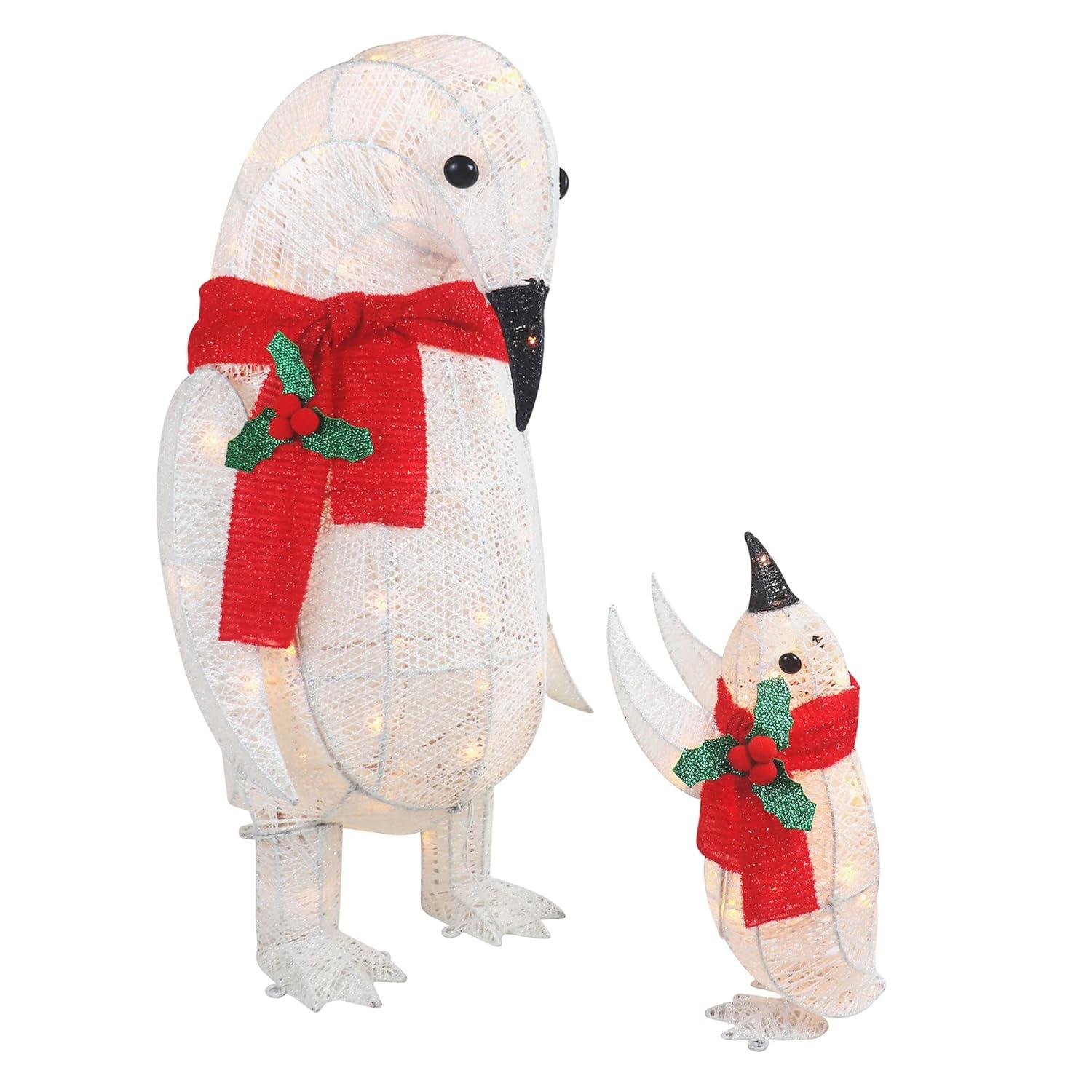 2 Piece Penguin Family Outdoor Christmas Decoration Perfect for Indoor or Outdoor Lighted Christmas Yard Display 210 Lights (White)