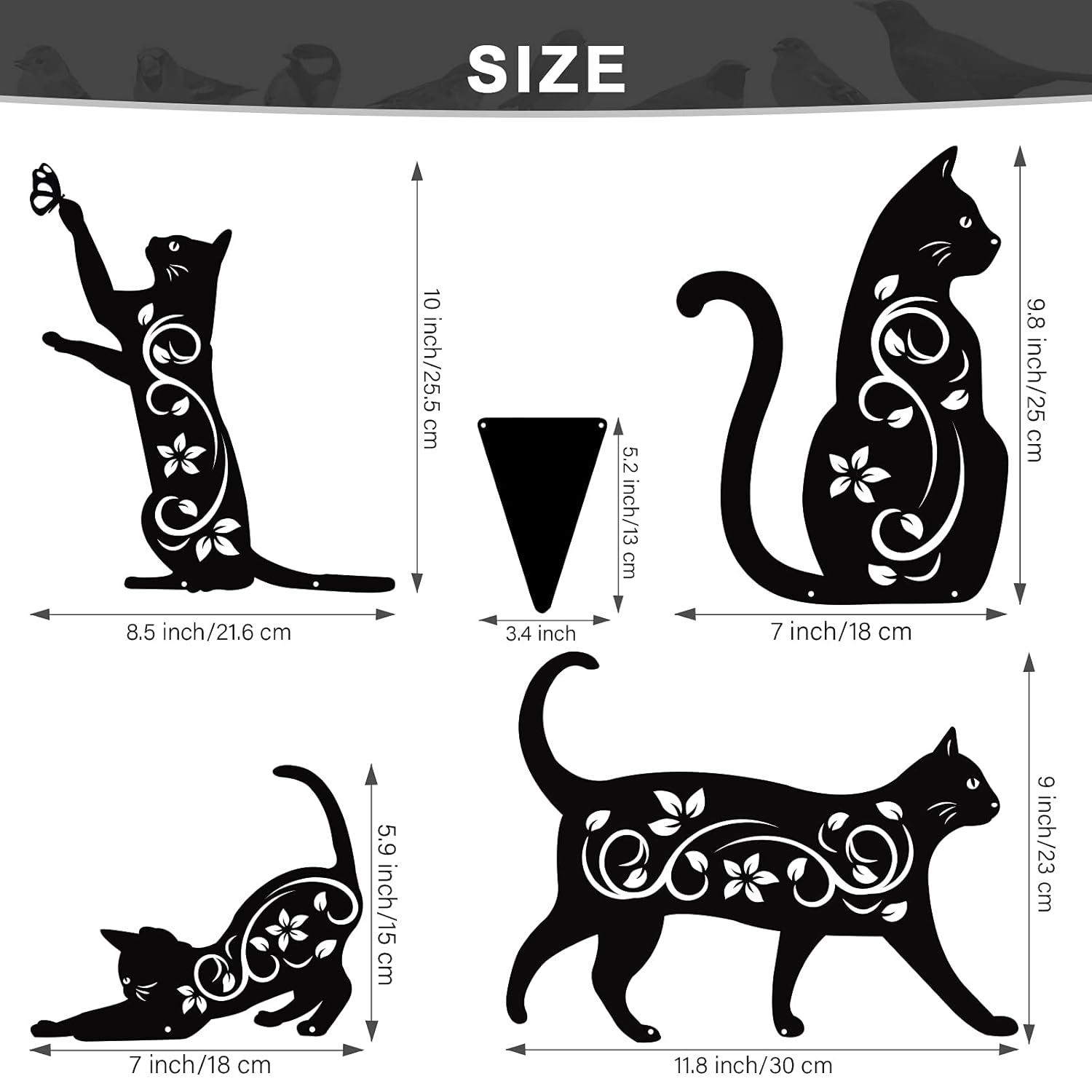 Elcoho 4 Pack Black Cat Silhouette Cute Metal Cat Garden Statues Bird Repellent Decorative Garden Stakes for Yard, Garden, Lawn Outdoor Decorations