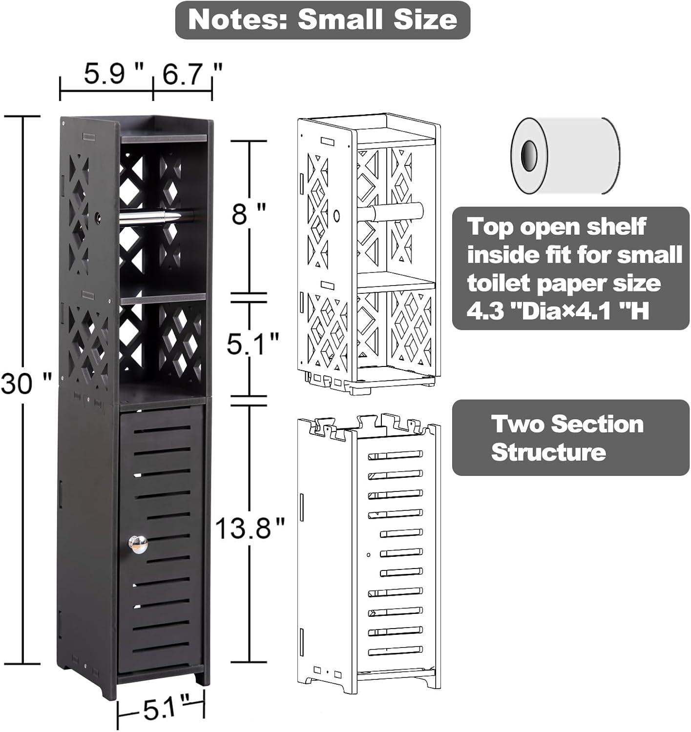 Danhires Toilet Paper Storage Cabinet,Toilet Paper Holder Stand,Bathroom Storage Cabinet With Roller,Slim Storage Cabinet For Small Space,Black