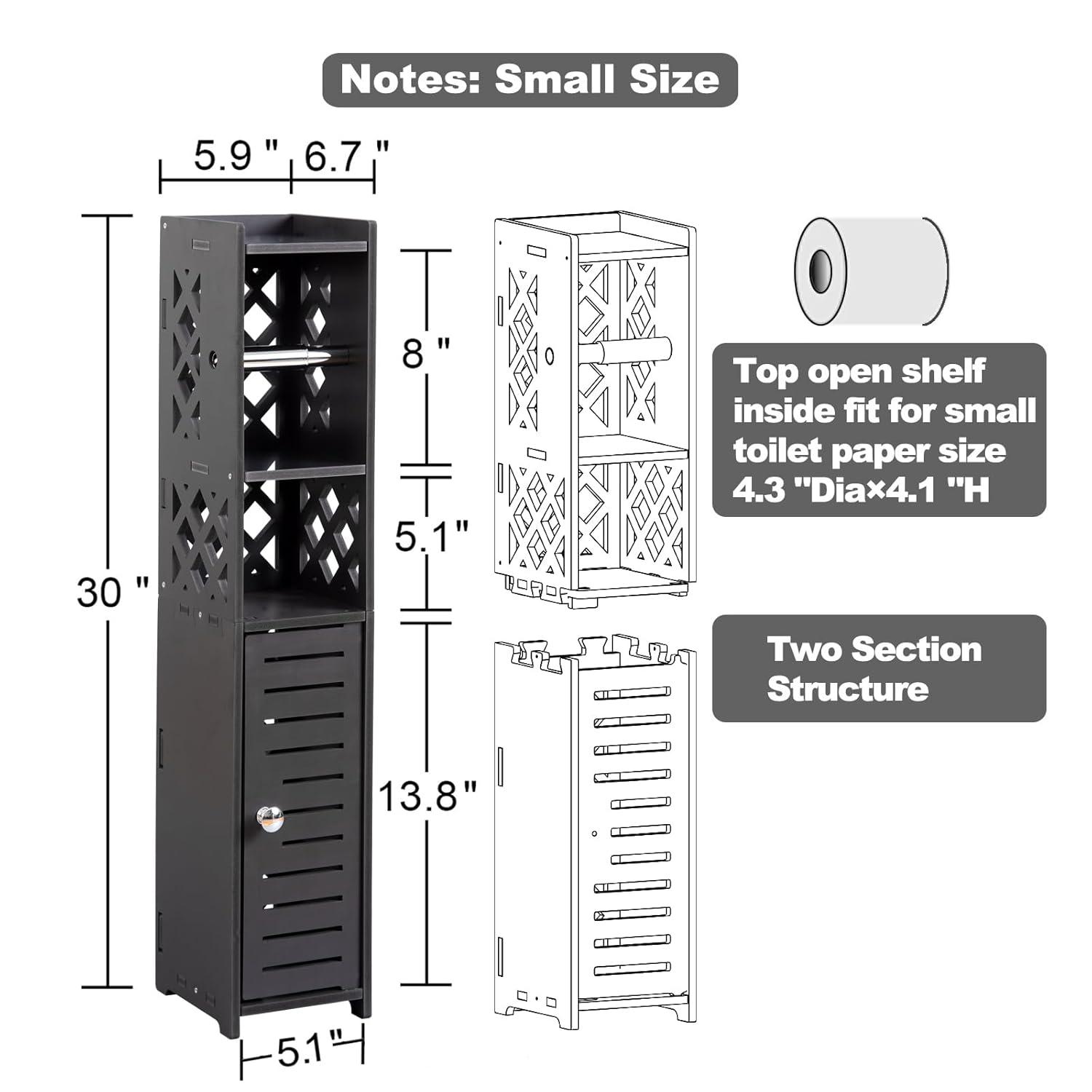 Danhires Toilet Paper Storage Cabinet,Toilet Paper Holder Stand,Bathroom Storage Cabinet With Roller,Slim Storage Cabinet For Small Space,Black