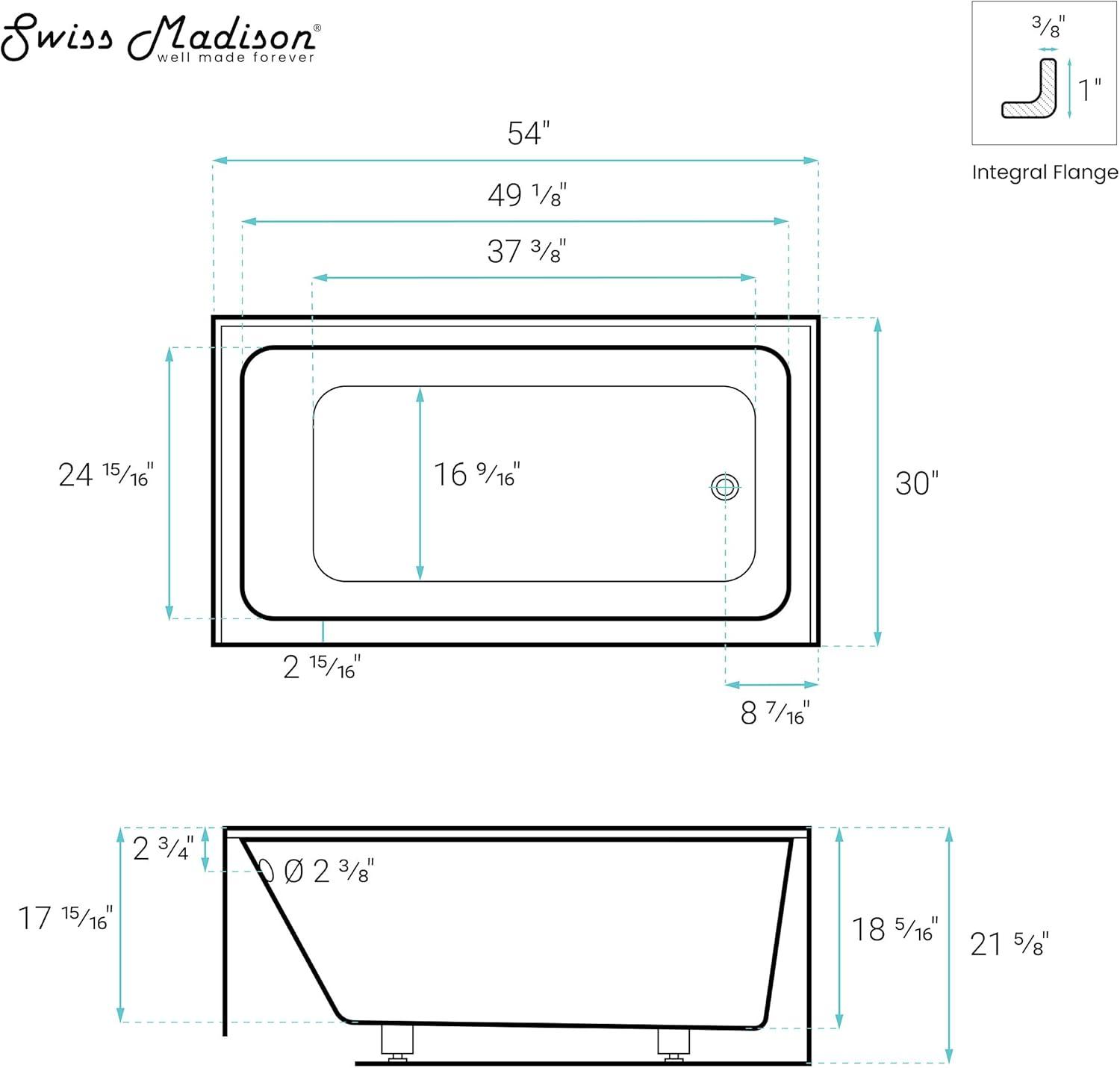 Voltaire 54" x 30" Alcove Bathtub with Apron