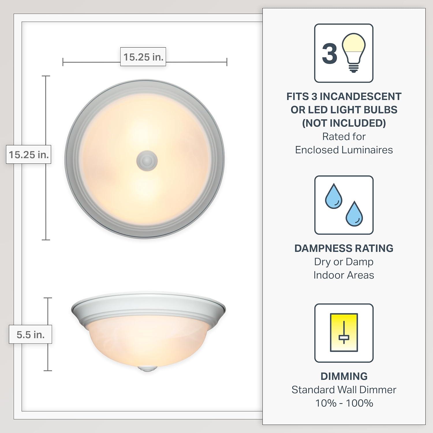 Designers Fountain 15 inch Large 3-Light White Flush Mount Ceiling Light, 1257L-WH-AL