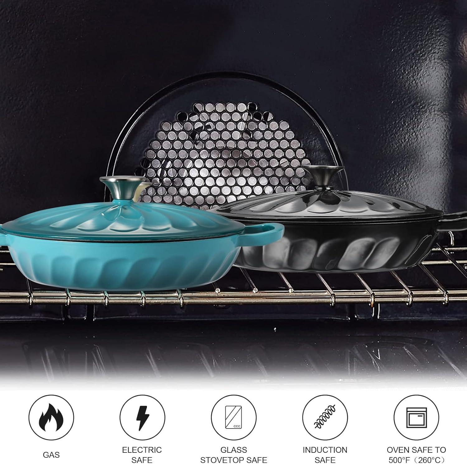 4 SEASONS FURNITURE 7 QT Enameled Cast Iron Oval Dutch Oven with Lid – Non-Stick Coating & Dual Handles
