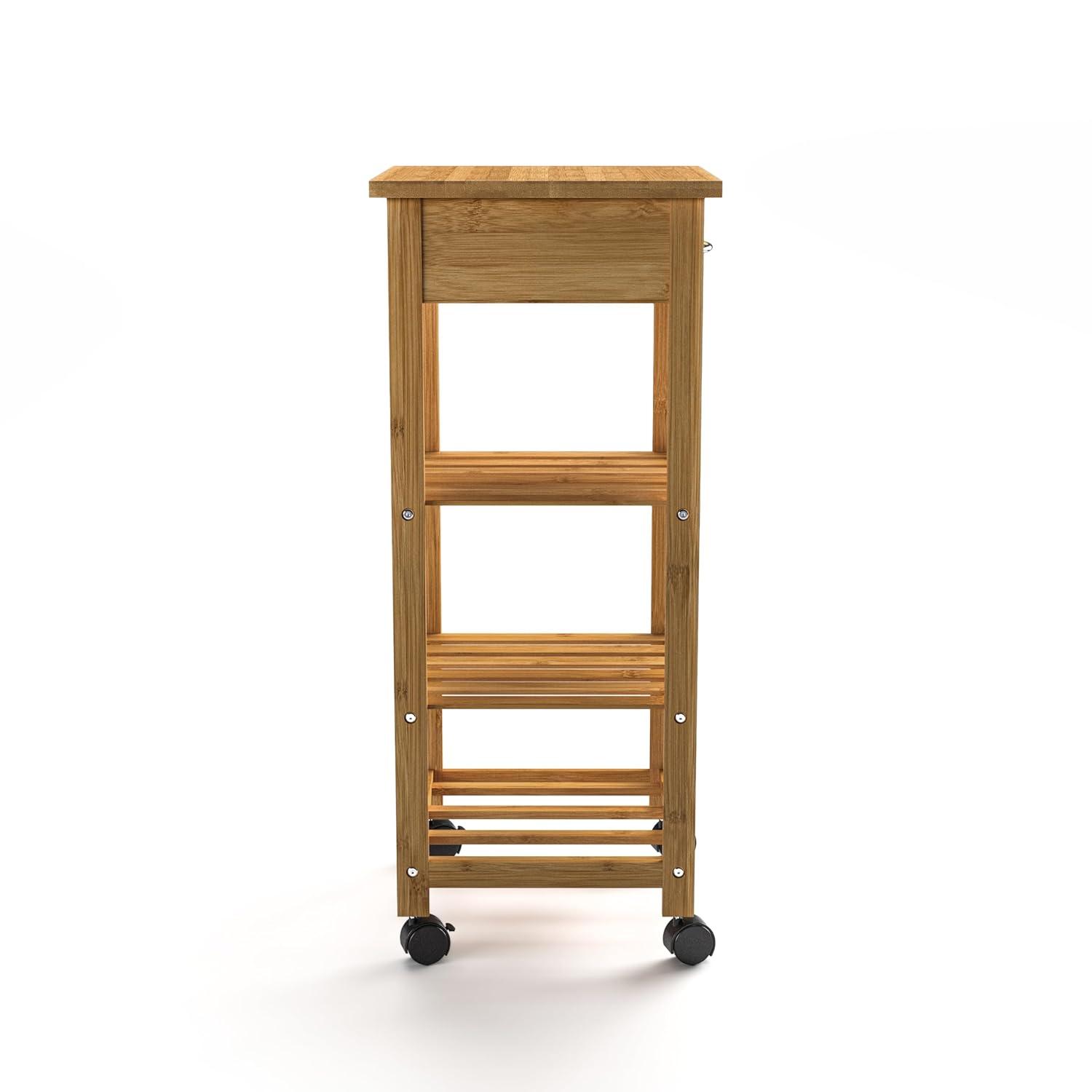 Greemotion Dahn Bamboo 3-Shelf Kitchen Cart with Drawer in Natural