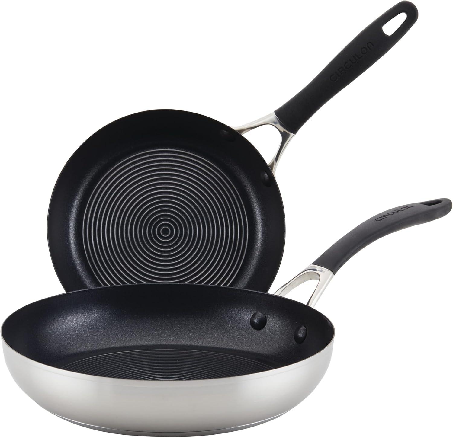 Silver Stainless Steel Non-Stick Fry Pan Set, 8 and 10 Inch