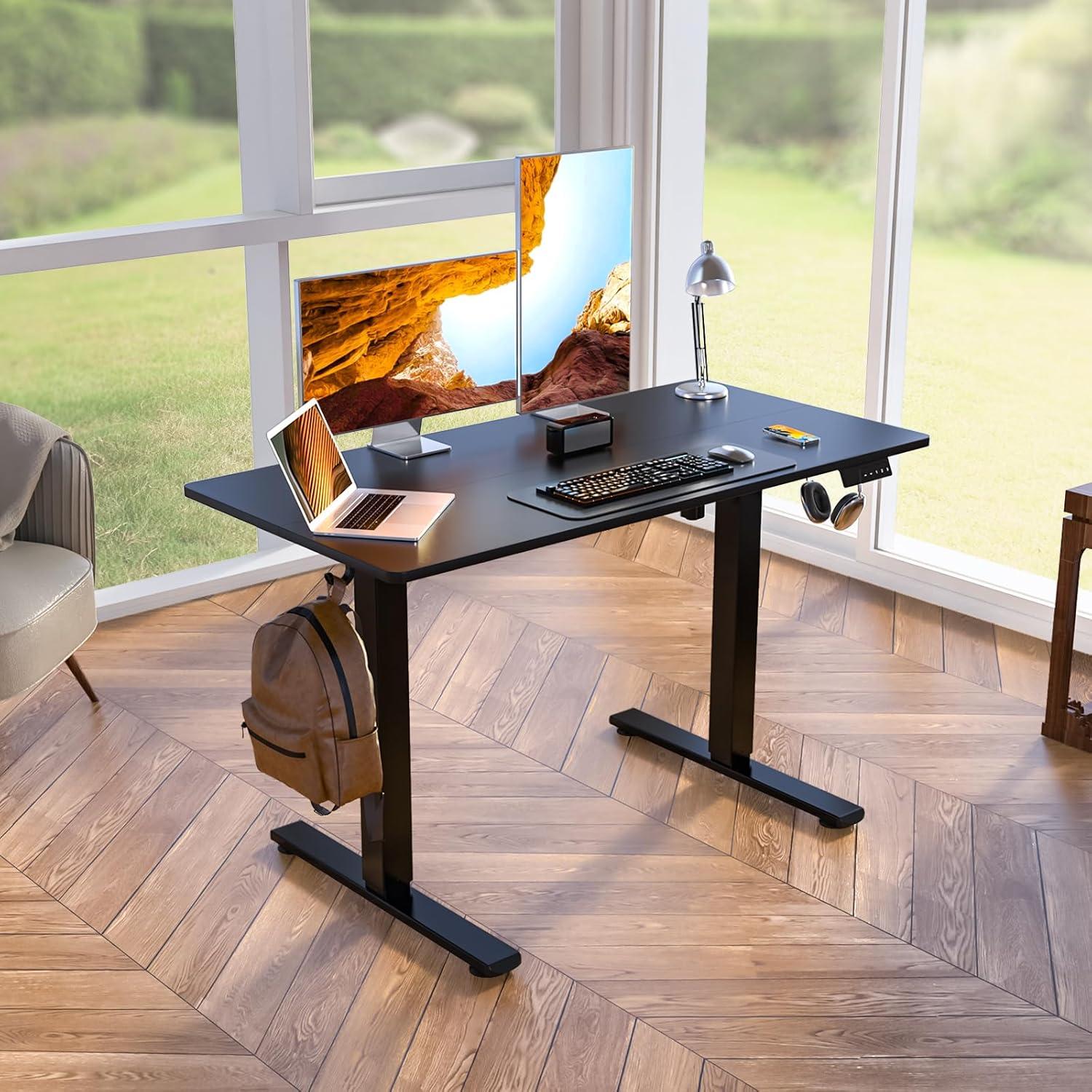 Electric Stand up Desk, 48'' Wide Desktop with Adjustable Height, Standing Computer Desk for Home Ofiice, Black