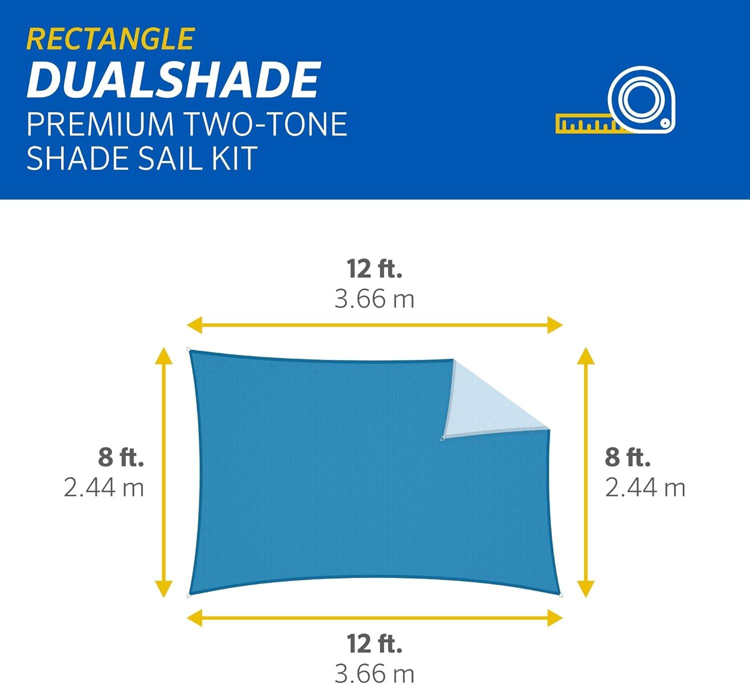 Coolaroo Outdoor DualShade Sun Sail and Hardware Kit, 95% UV Block Protection, 12' x 8' Rectangle; Santorini