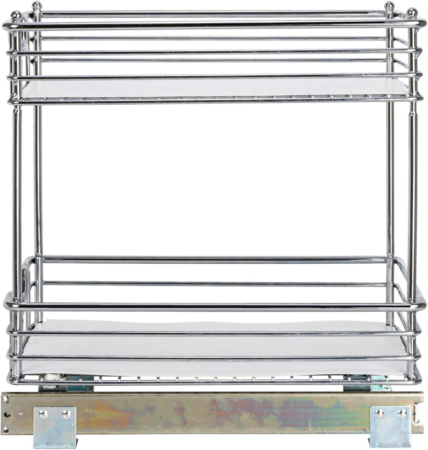 Household Essentials Glidez Multipurpose Chrome-Plated Steel Pull-Out/Slide-Out Storage Organizer with Plastic Liner for Under Cabinet Use - 2-Tier Design - Fits Standard Size Cabinet or Shelf, Chrome