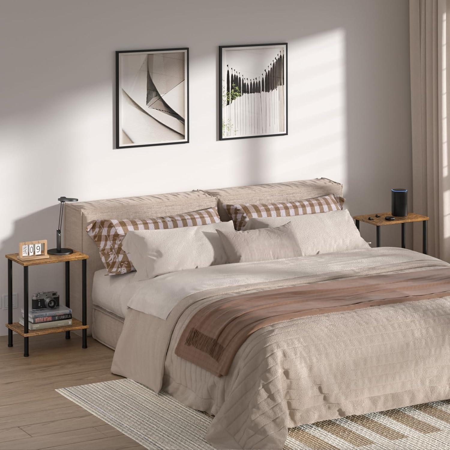 End Table, Set of 2, Side Table, Nightstand, 2-Tier Storage Shelf, Sofa Table for Small Space, Living Room, Bed Room TB01BB035