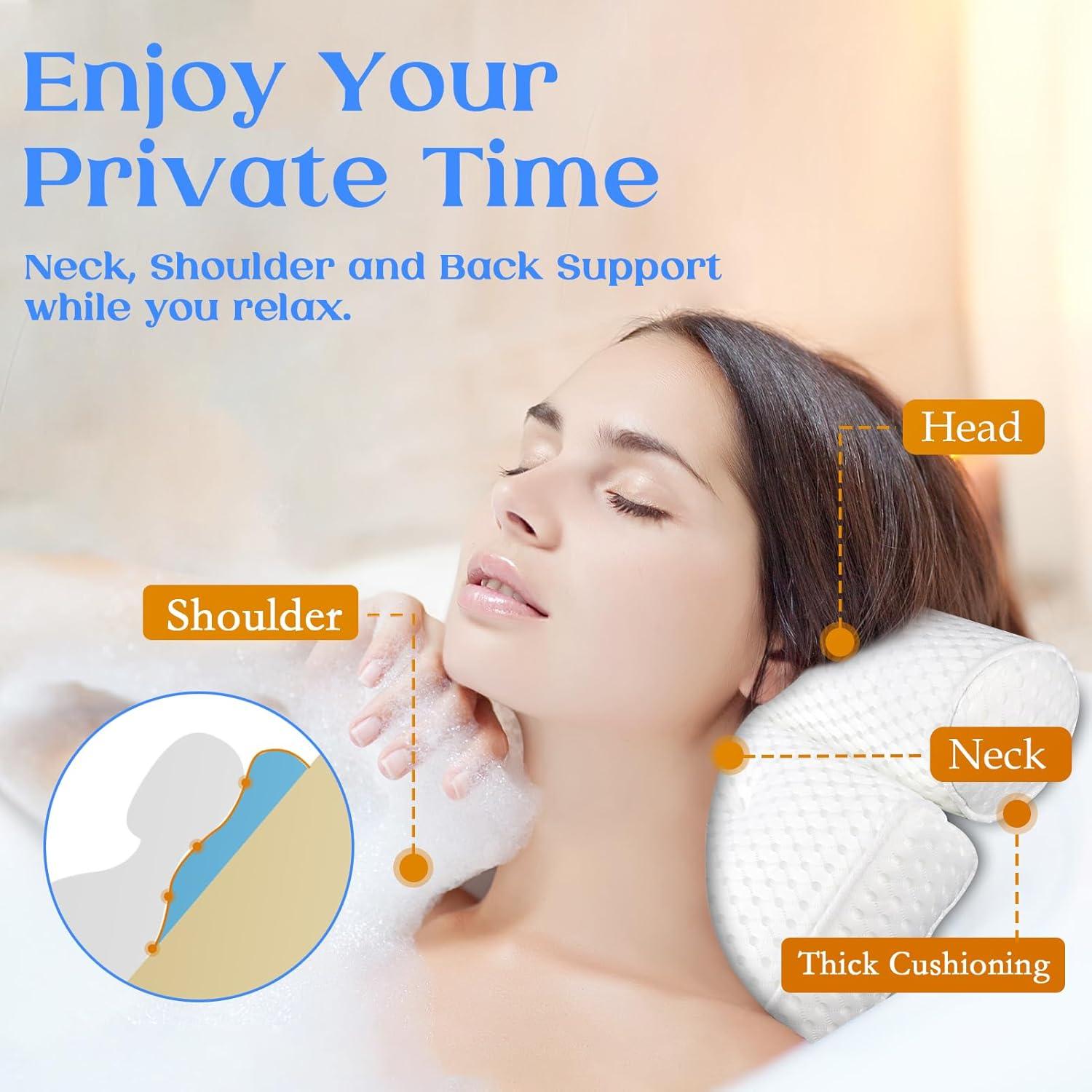 White 4D Mesh Bath Pillow with Neck and Back Support