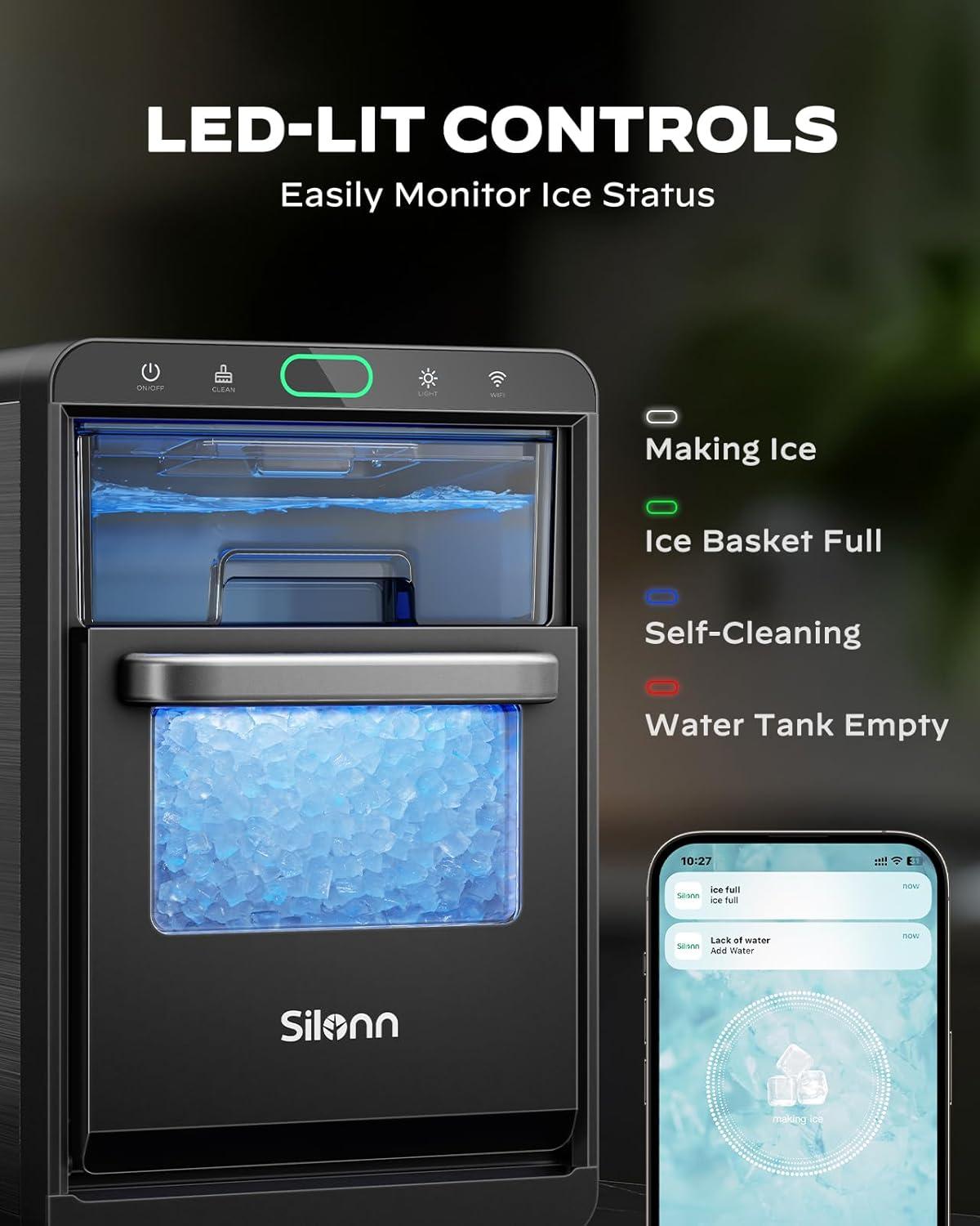 Silonn Smart Stainless Steel Nugget Ice Maker Countertop