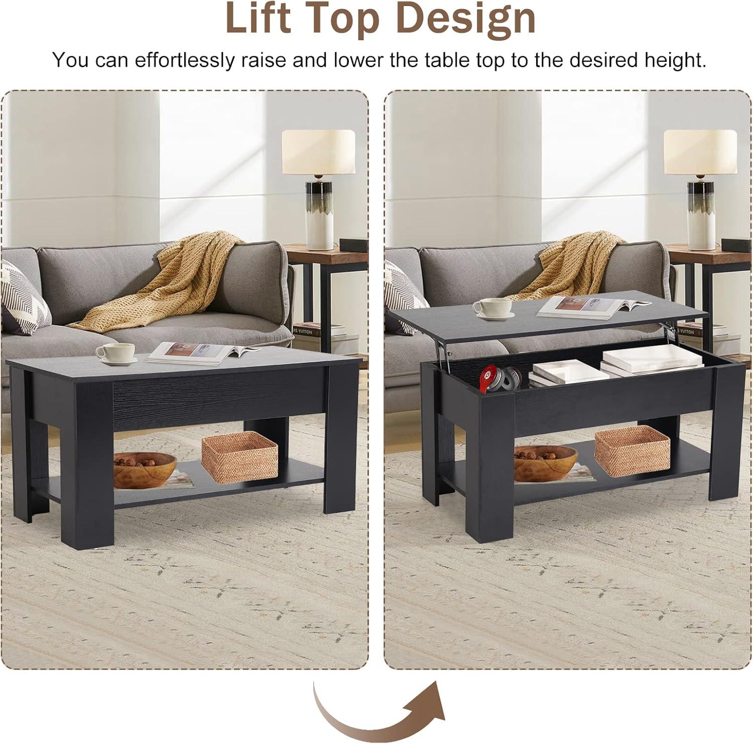 FDW Coffee Tables with Hidden Compartment and Storage Shelf Wooden Lift Tabletop Dining Table for Living Room Home (White)