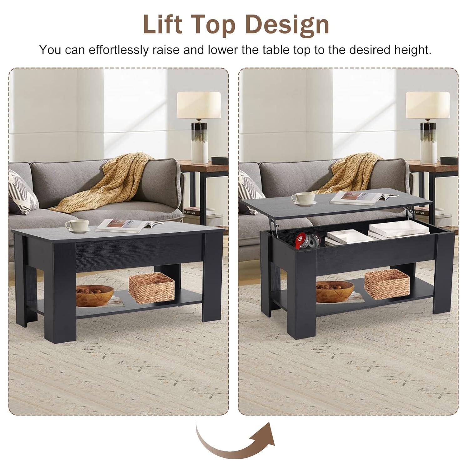 FDW Coffee Tables with Hidden Compartment and Storage Shelf Wooden Lift Tabletop Dining Table for Living Room Home (White)