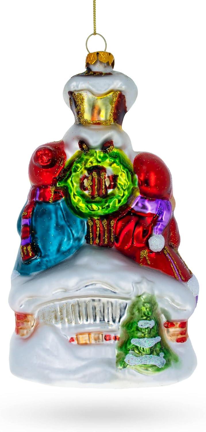 Carolers by a Vintage Lantern Blown Glass Christmas Ornament