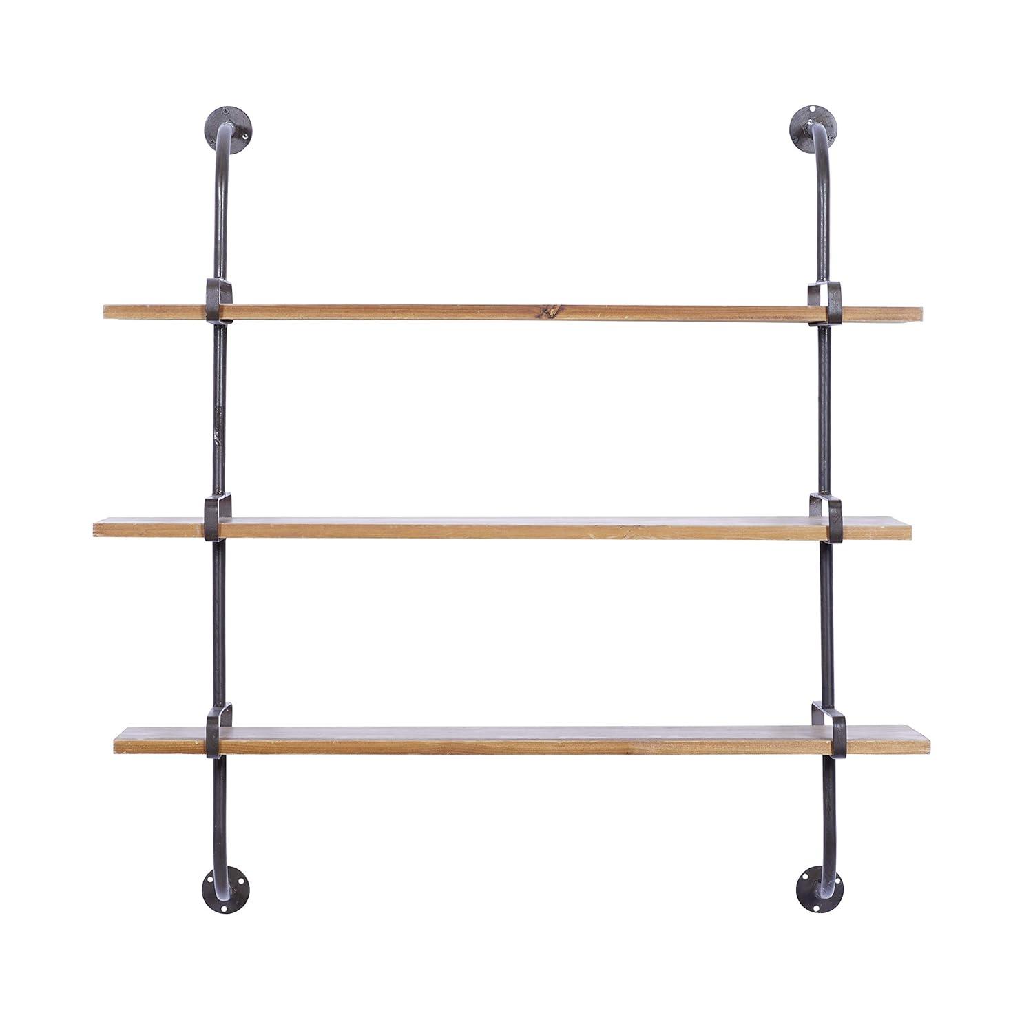 Wood 3 Level Wall Shelf with Metal Brackets