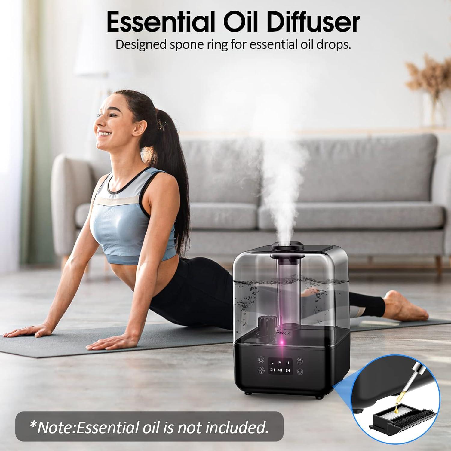 Humidifiers for Bedroom, Ultrasonic 5L Top Fill Humidifiers for Large Room Baby Home with 360° Rotation Nozzle, 3 Mist Levels, Auto Shut-Off, Timer, Essential Oil Diffuser, 30H Work Time, Quiet Black