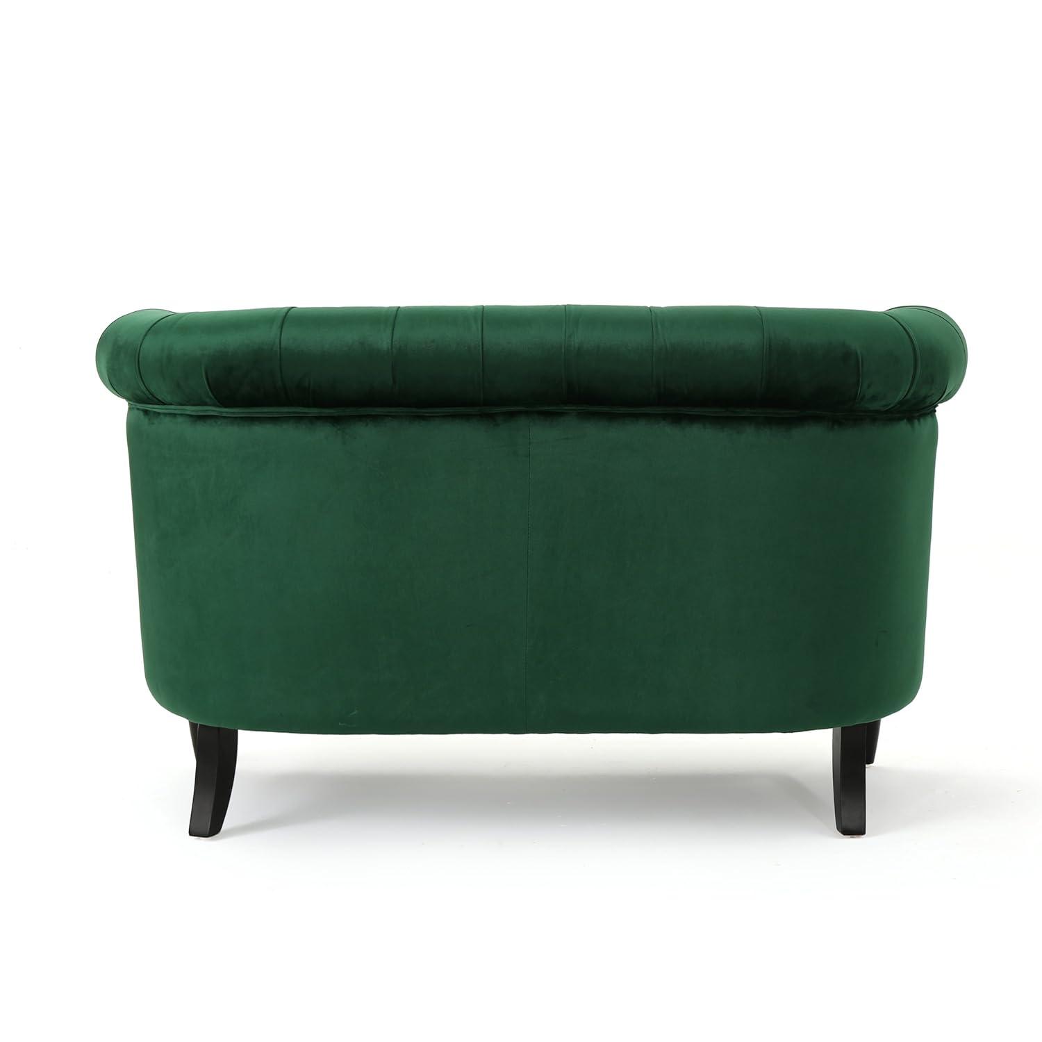 Christopher Knight Home Milani Velvet Tufted Scroll Arm Loveseat by  green