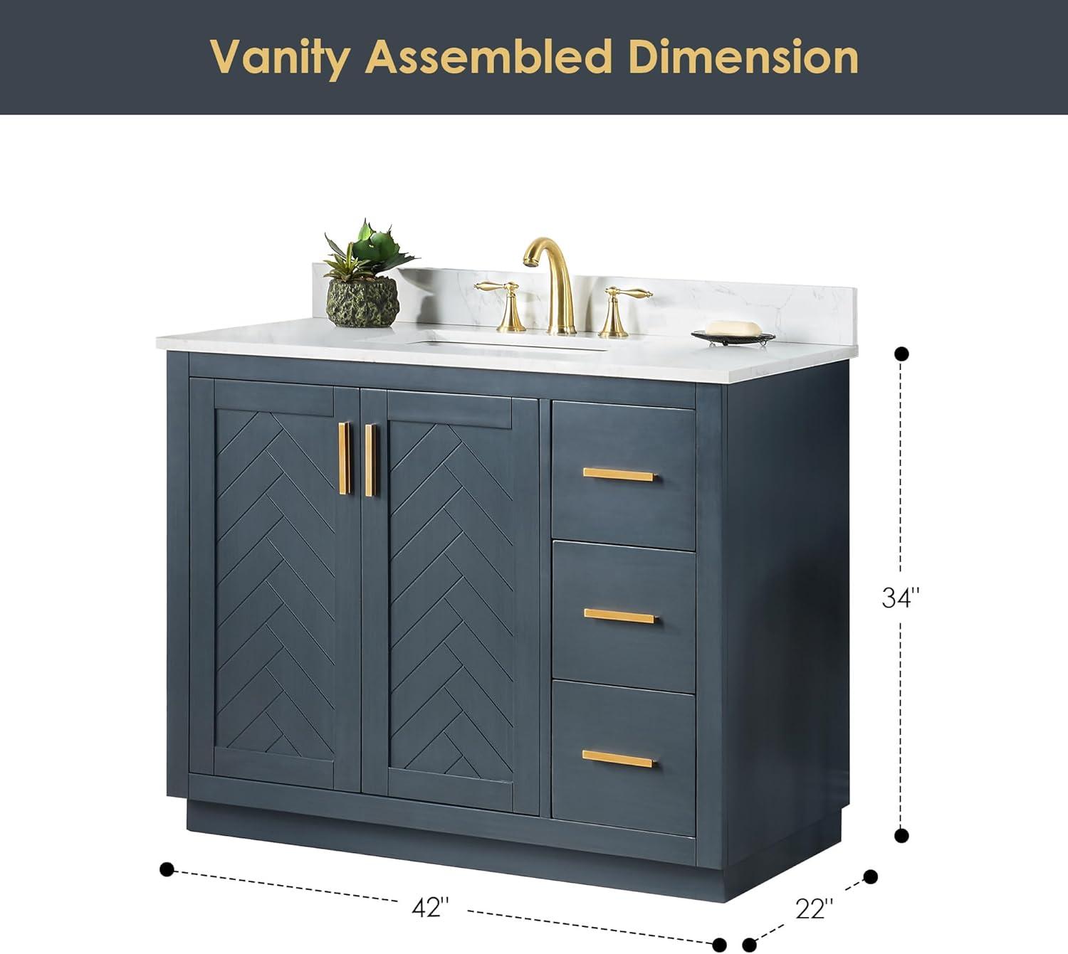 Gazsi 42" Wood Vanity in Charcoal Blue with Composite Stone Top without Mirror