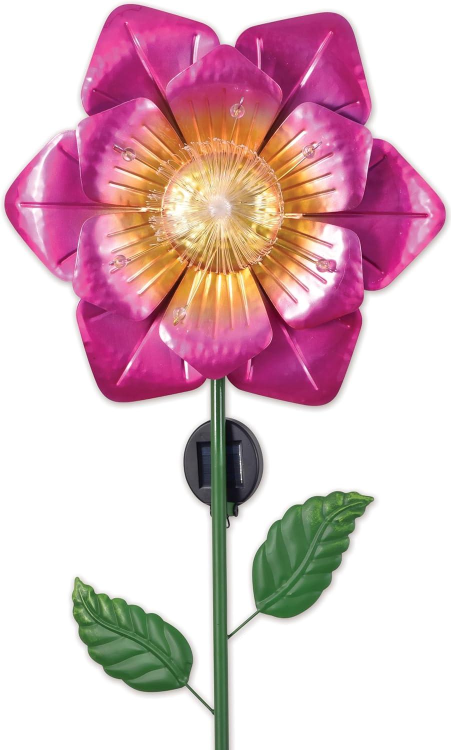 48-Inch Pink Solar Lighted Fiber Optic Poppy Garden Stake