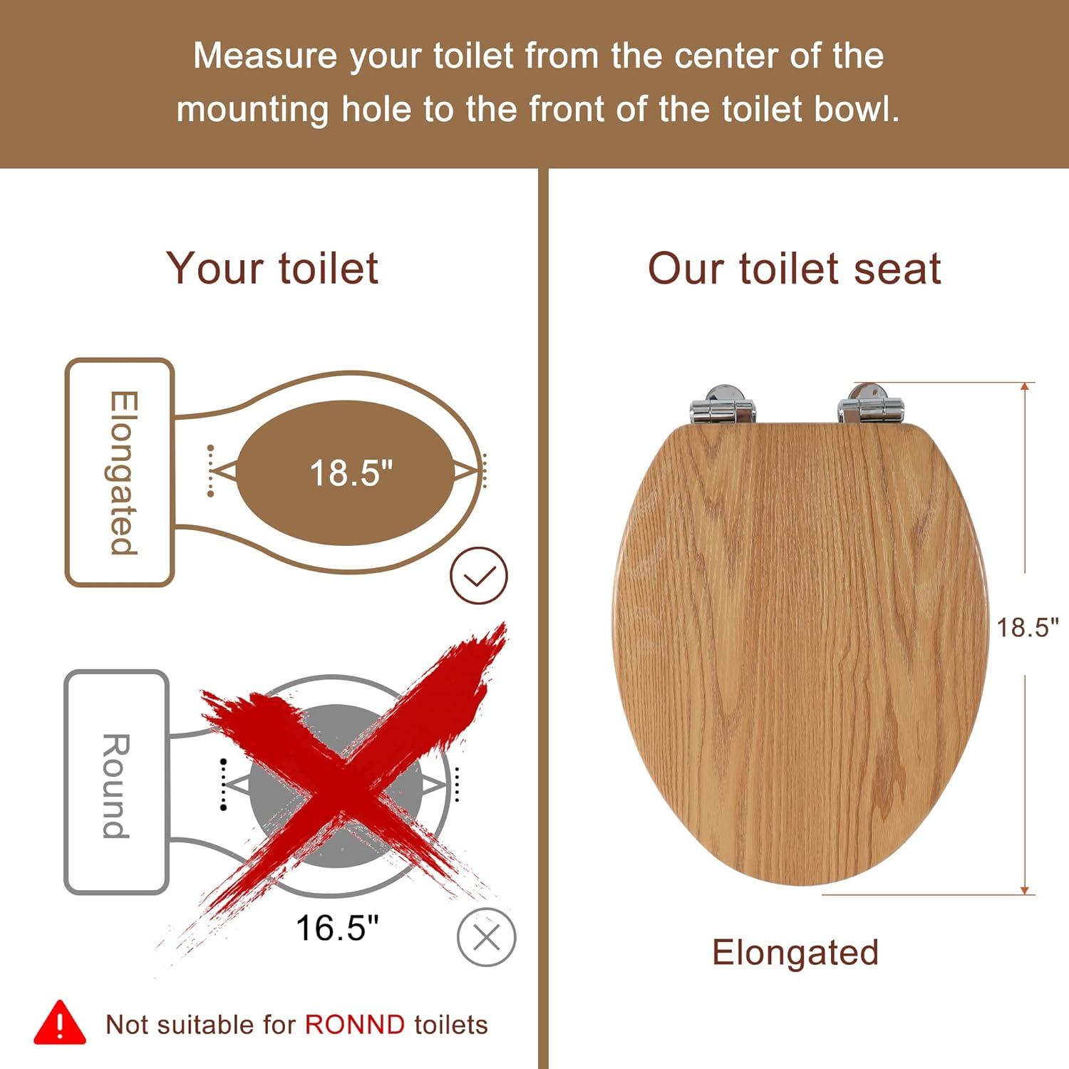 Round Natural Wood Toilet Seat with Slow Close Hinges