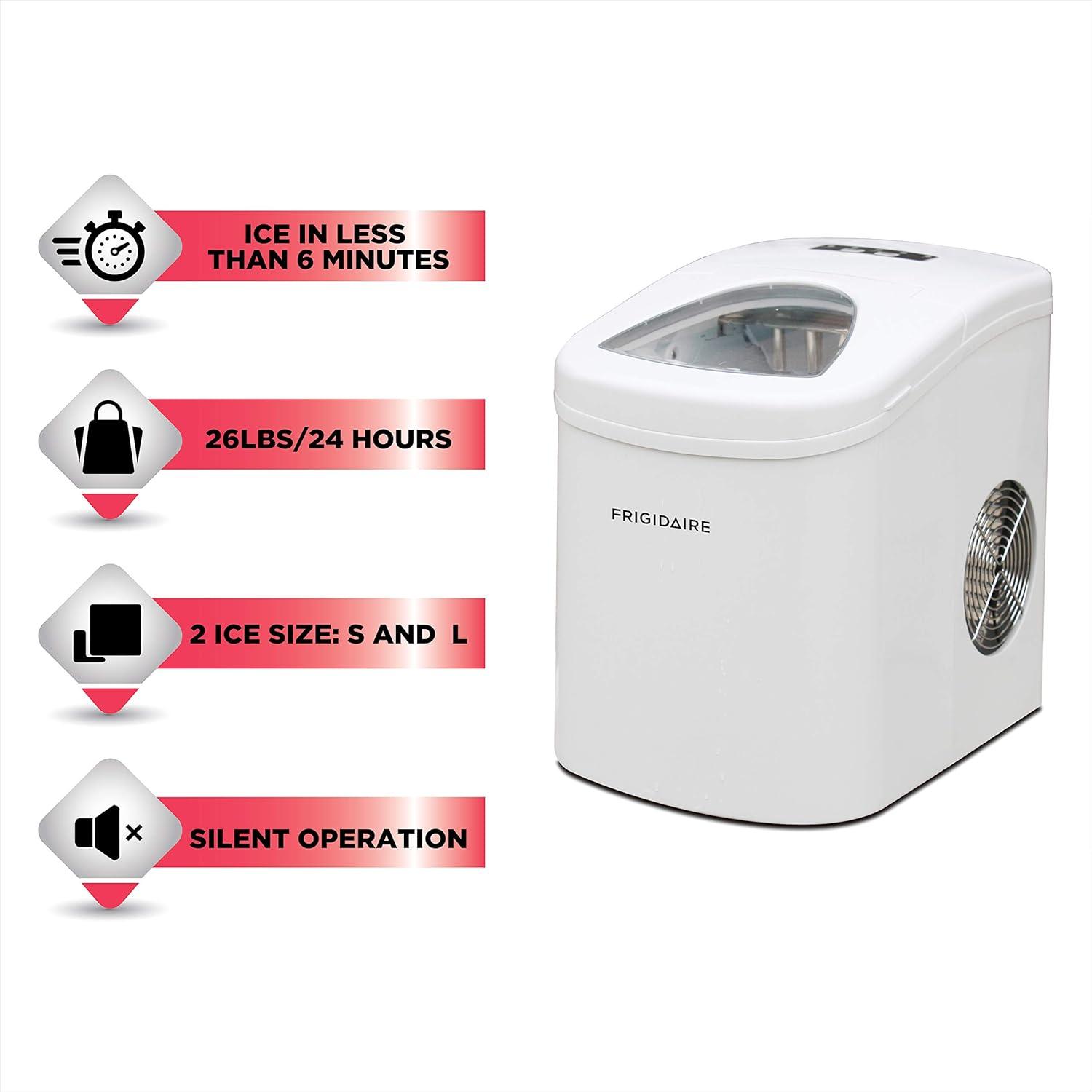 Frigidaire Ice Maker with 26 lbs. Capacity Countertop Stainless Steel Ice Maker with Transparent Window