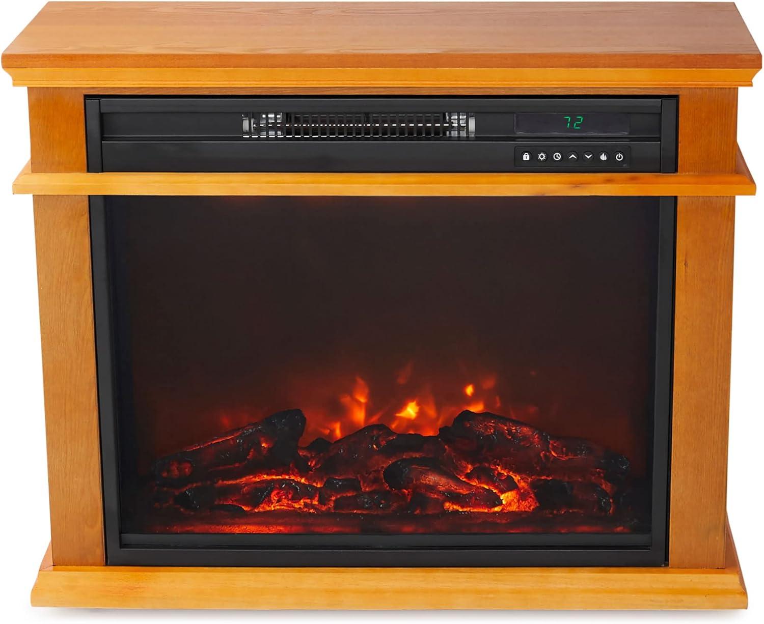 Lifesmart LifeSmart LifePro 1500W Portable Electric Infrared Quartz Indoor Fireplace, Oak