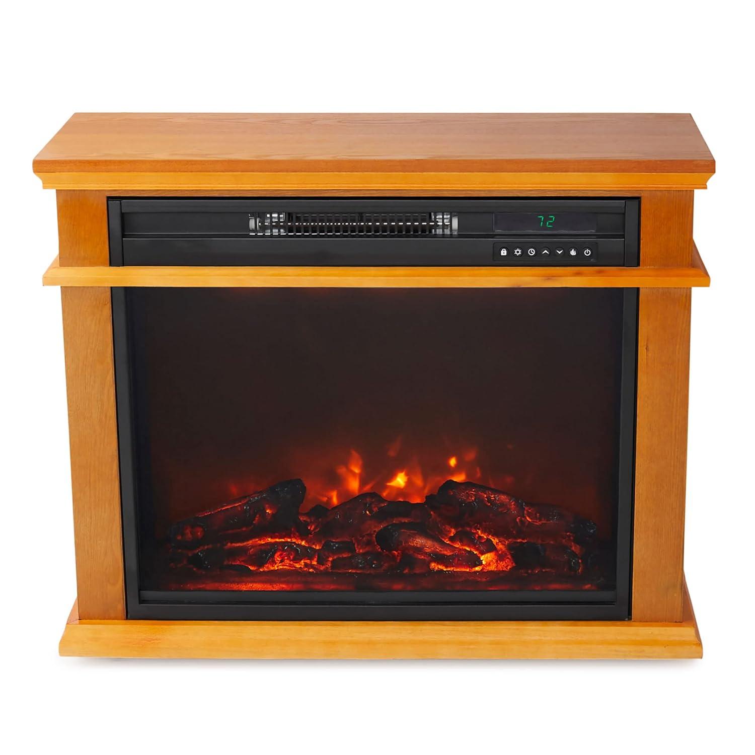Lifesmart LifeSmart LifePro 1500W Portable Electric Infrared Quartz Indoor Fireplace, Oak