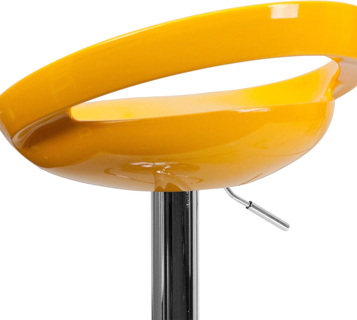 Contemporary Yellow Acrylic Adjustable Swivel Barstool with Chrome Base