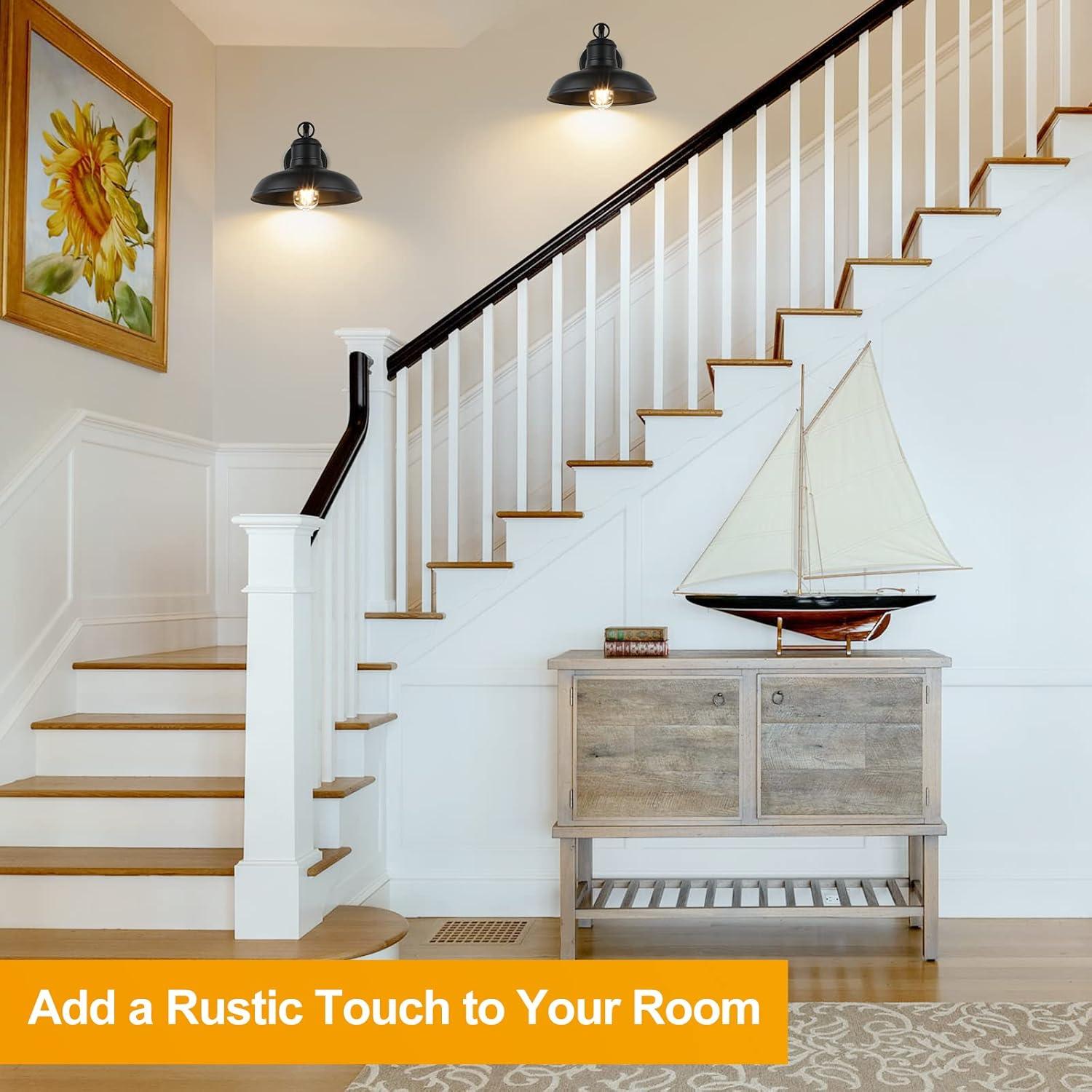 2-Pack Outdoor Wall Lights, Vintage Black Wall Sconces, Exterior Farmhouse Barn Light Fixtures, Indoor Wall Mount Lighting Fixtures, Anti-Rust Waterproof Exterior Light for Patio Porch Doorway Garage