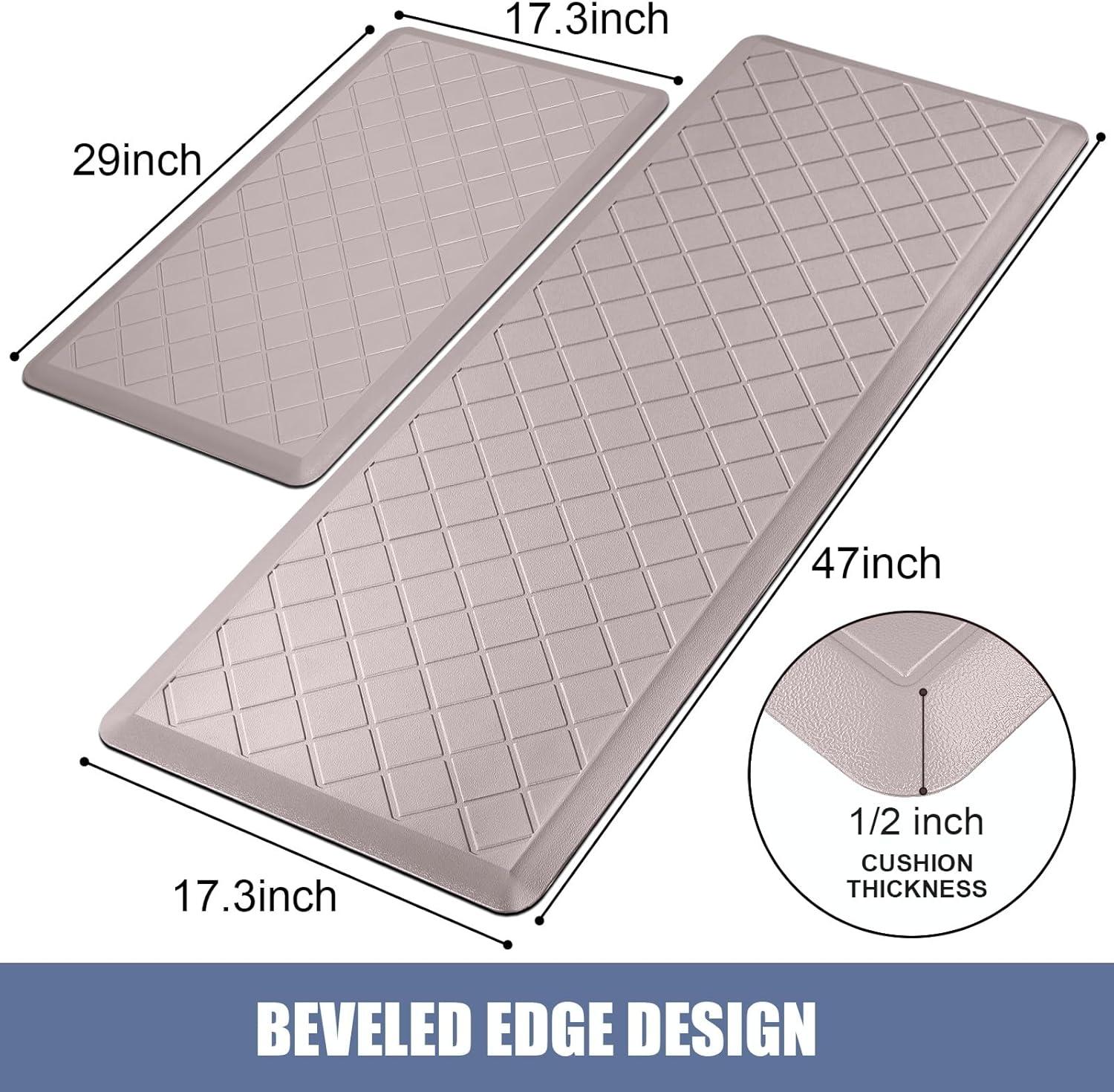 Khaki Rectangular Non-Slip PVC Anti-Fatigue Kitchen Mat Set