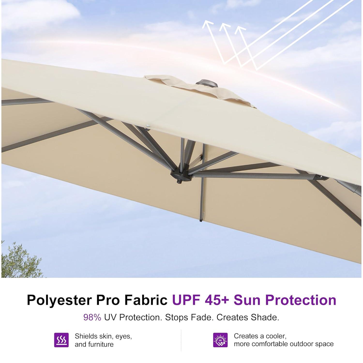 PURPLE LEAF 10 Feet Patio Umbrella Outdoor Cantilever Square Umbrella Aluminum Offset Umbrella with 360-degree Rotation for Garden Deck Pool Patio, Beige